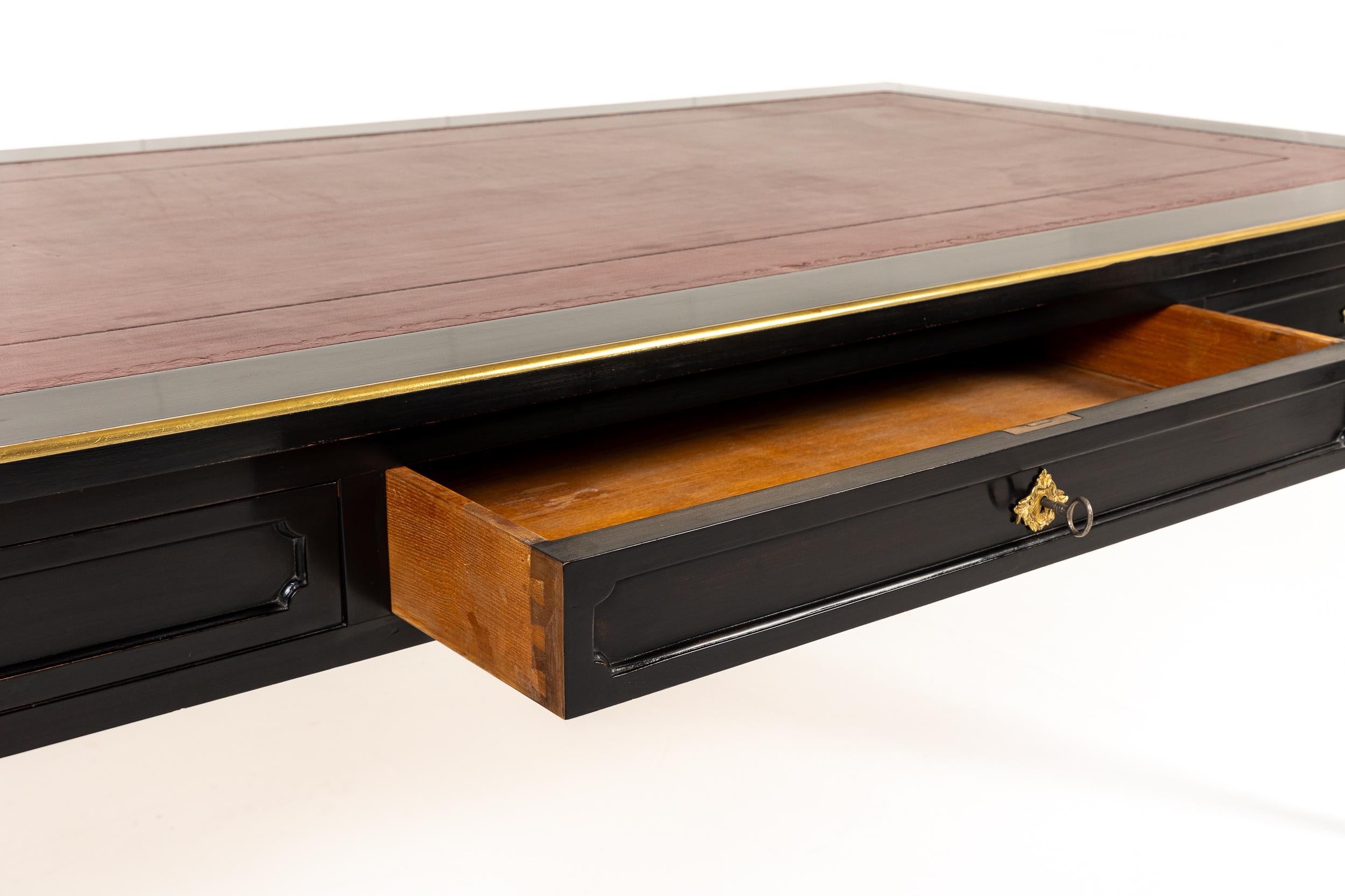 Large Scale French Ebonised Bureau Plat In Excellent Condition For Sale In Gloucestershire, GB