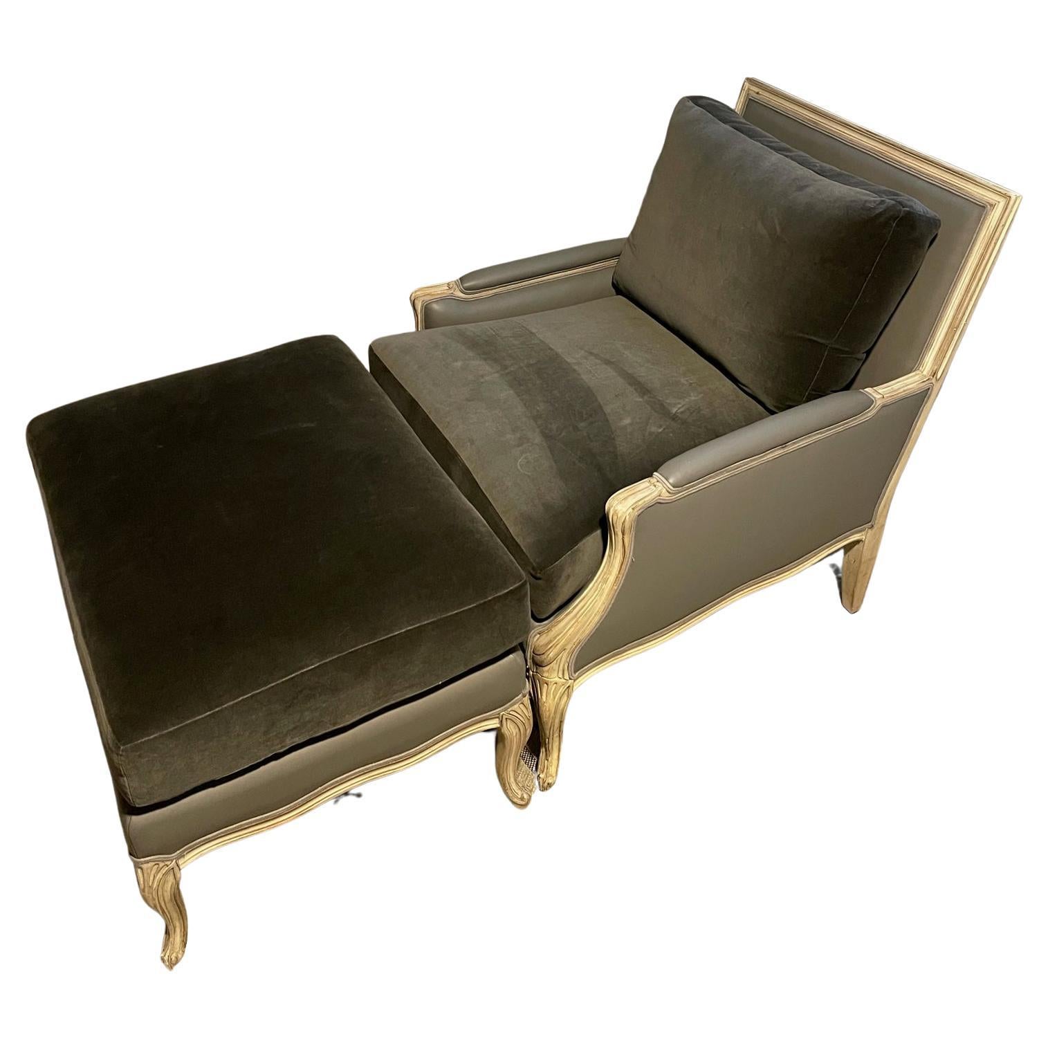 Large scale  French fauteuil and partner Ottoman