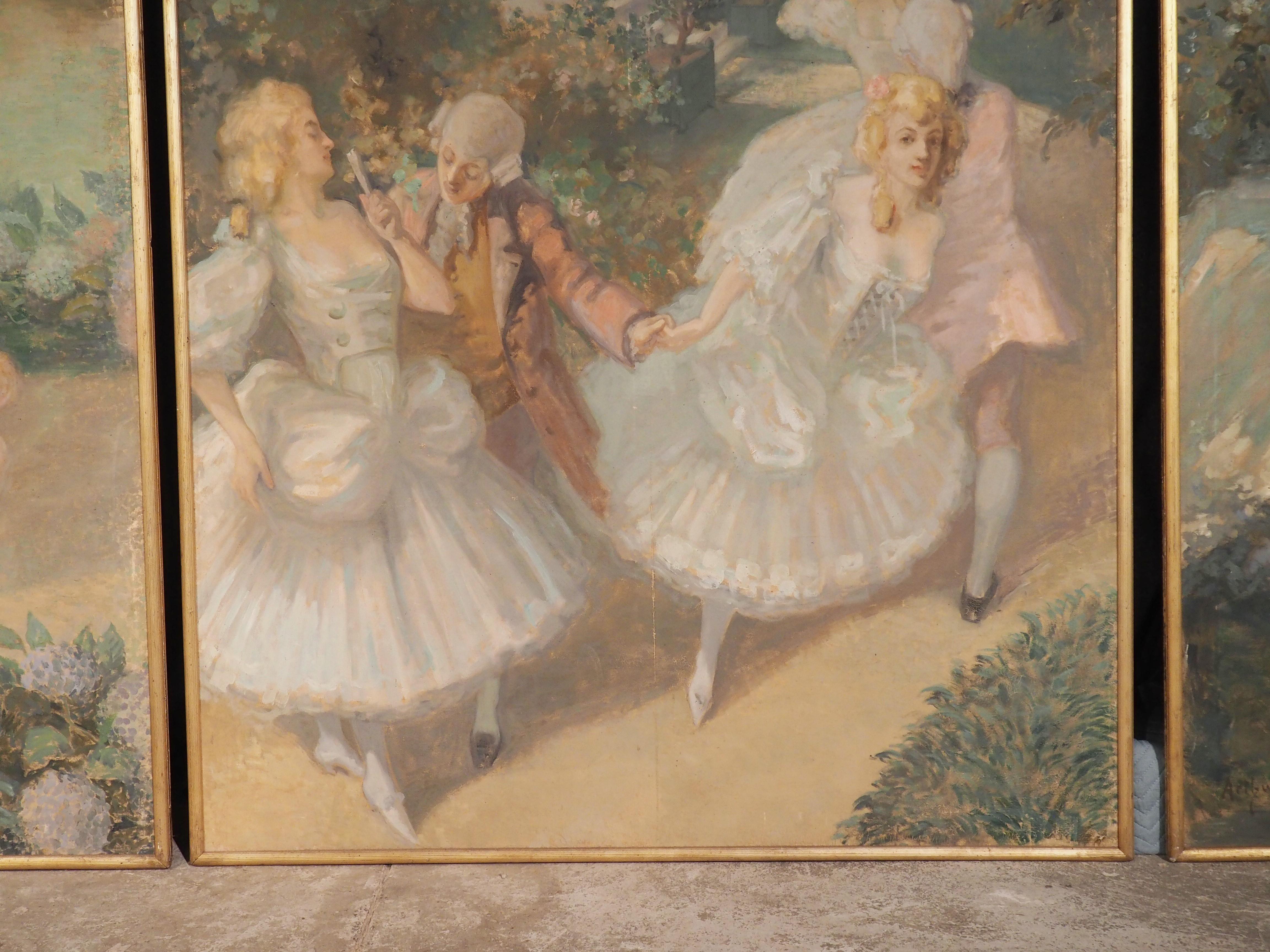 Large Scale French Fête Galante Triptych Painting by Arthur Foache, 1871-1967 7