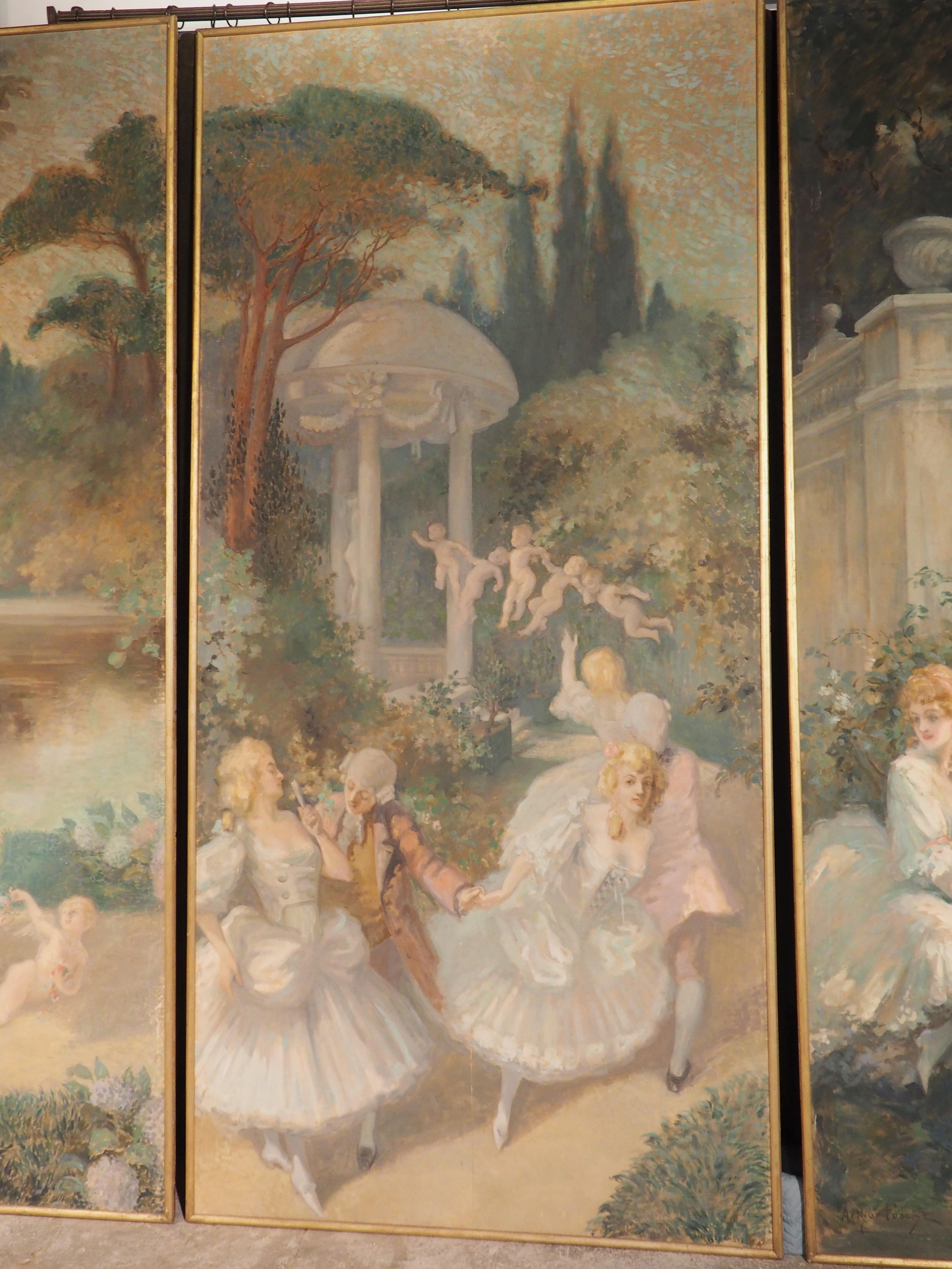 Large Scale French Fête Galante Triptych Painting by Arthur Foache, 1871-1967 12
