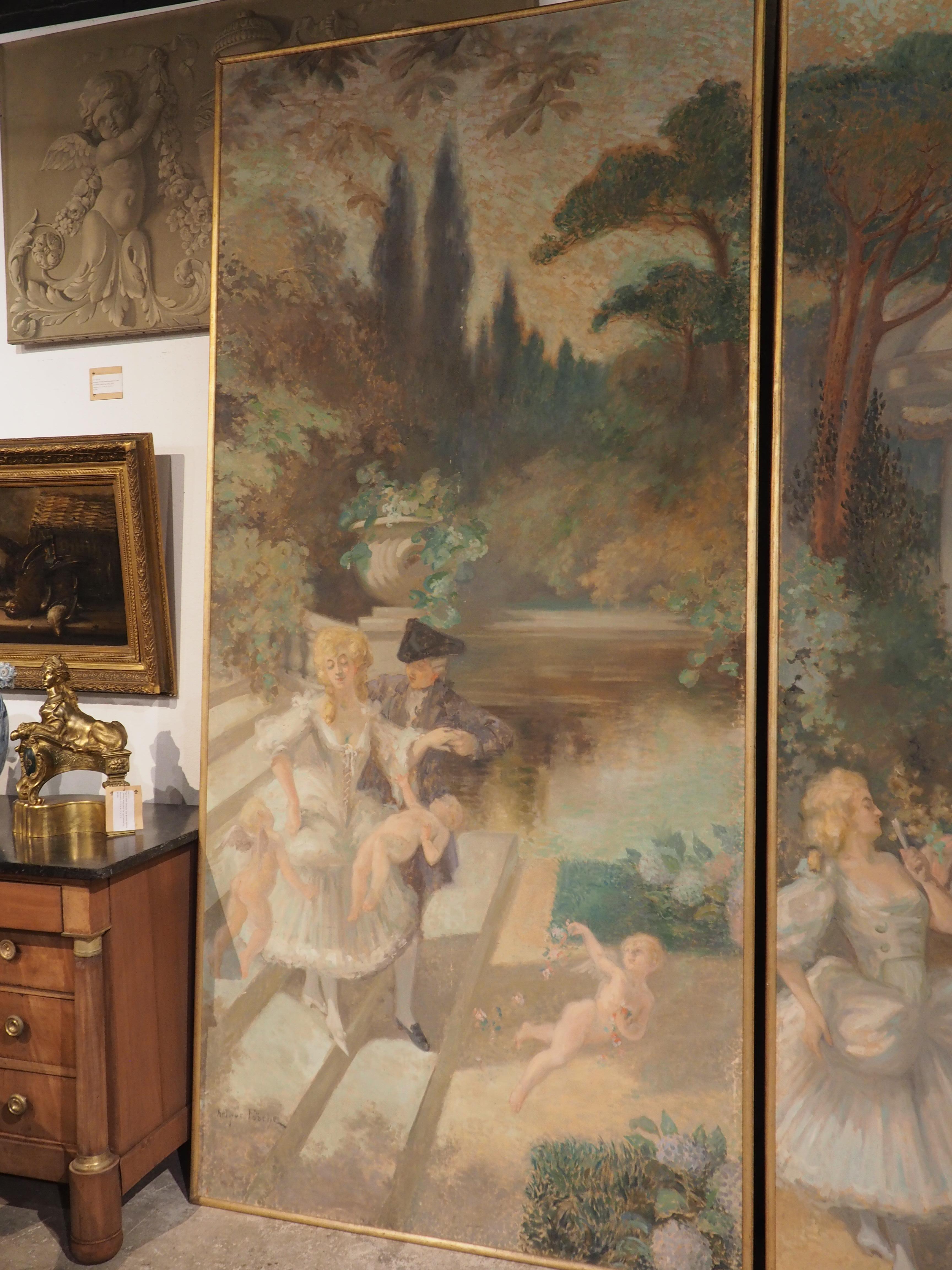 Large Scale French Fête Galante Triptych Painting by Arthur Foache, 1871-1967 13