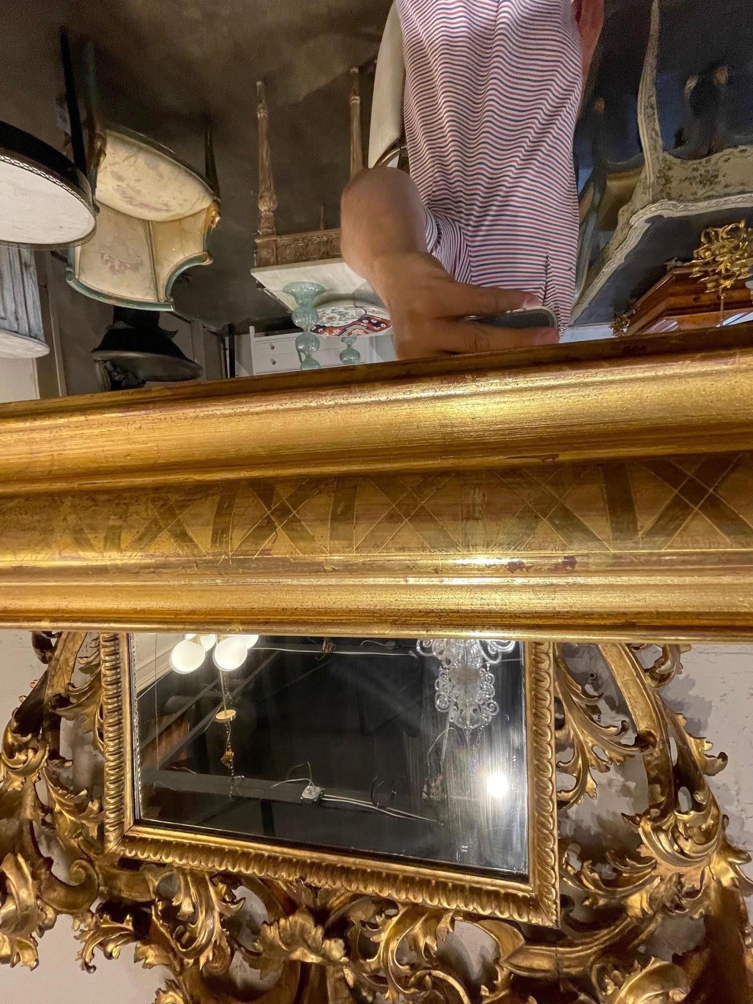 Large Scale French Gold Gilt Louis Phillipe Mirror with X Pattern In Good Condition In Dallas, TX