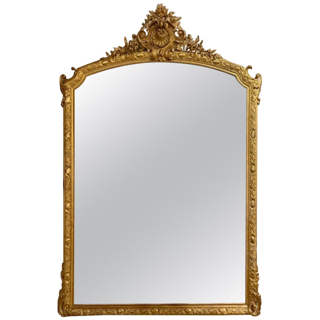 Large Scale French Louis XVI Carved and Giltwood Mirror im Angebot