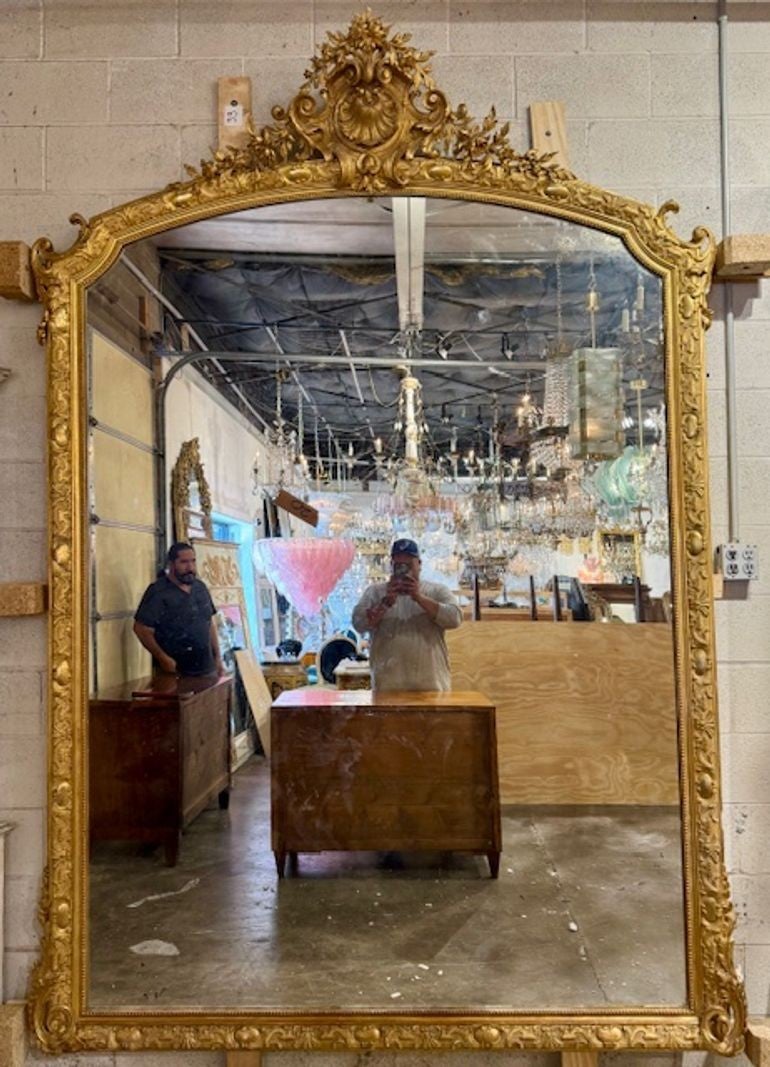 Large Scale French Louis XVI Carved and Giltwood Mirror