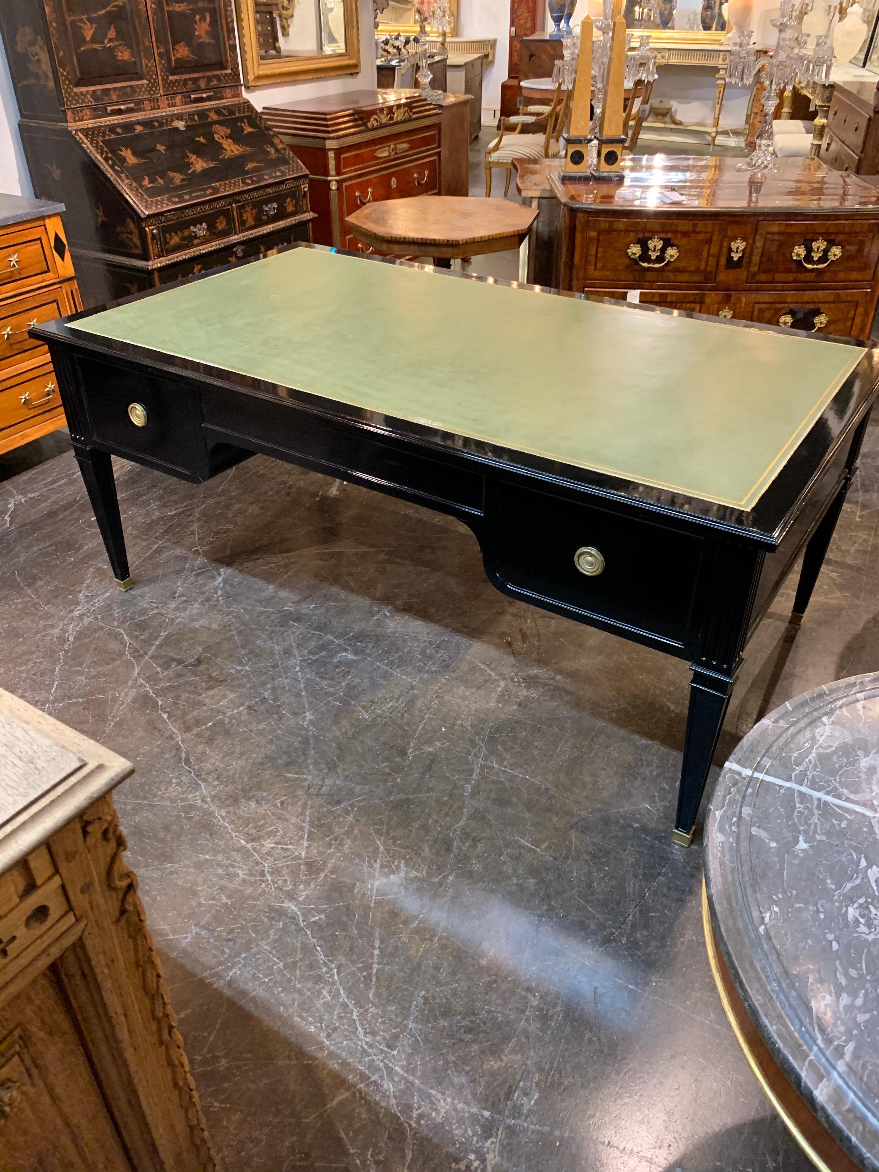 20th Century Large Scale French Maison Jansen Style Black Lacquered Desk