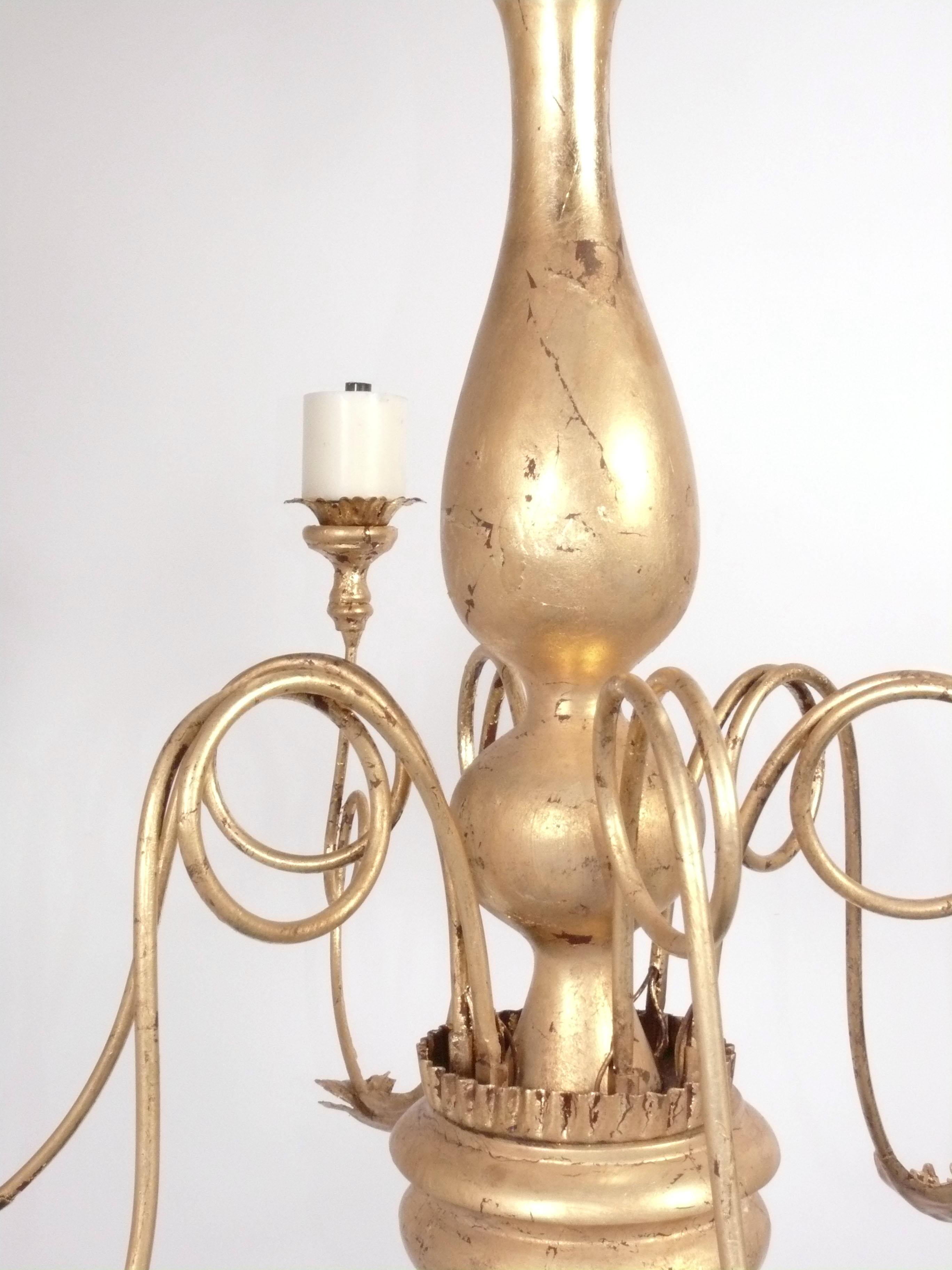 Americano Lampadario in stile francese in metallo dorato e Wood di grandi dimensioni, diametro 42