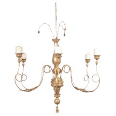 Large Scale French Style Gilt Metal and Wood Chandelier 42" Diameter