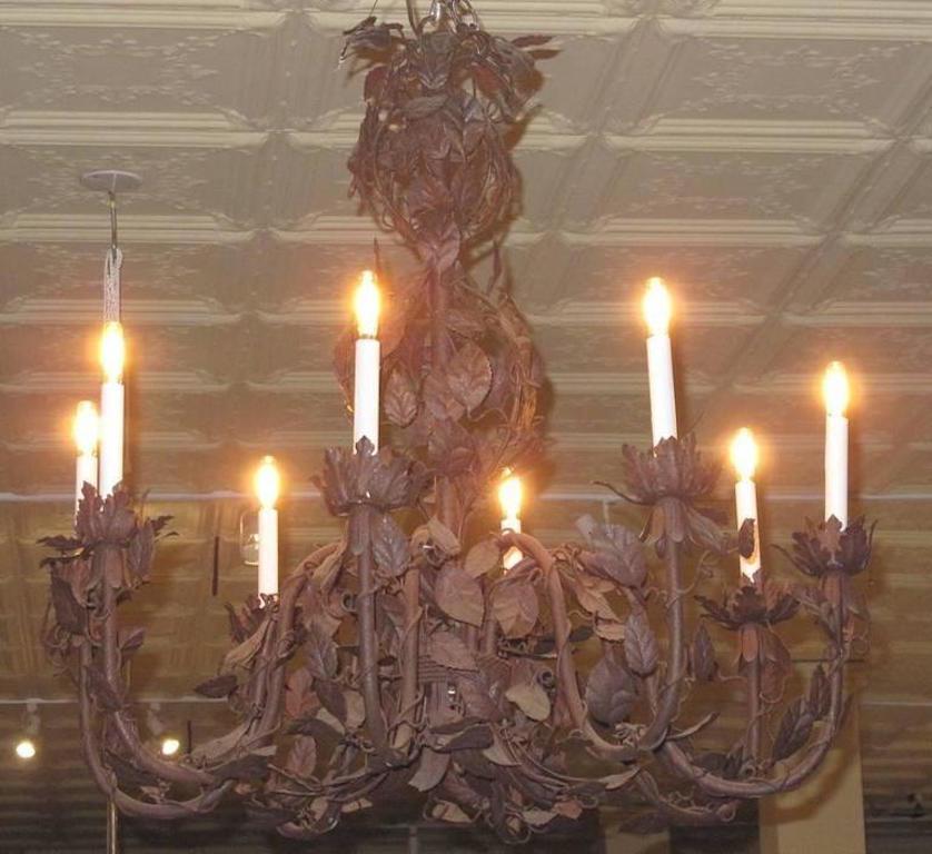 Large-Scale French Tole Chandelier with Vinework In Good Condition In Hudson, NY