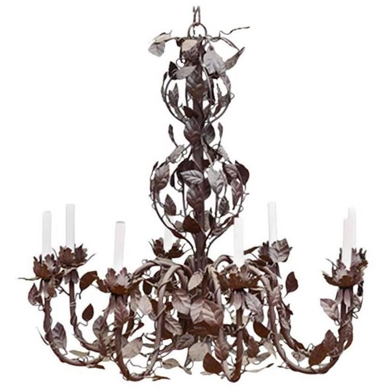 Large-Scale French Tole Chandelier with Vinework