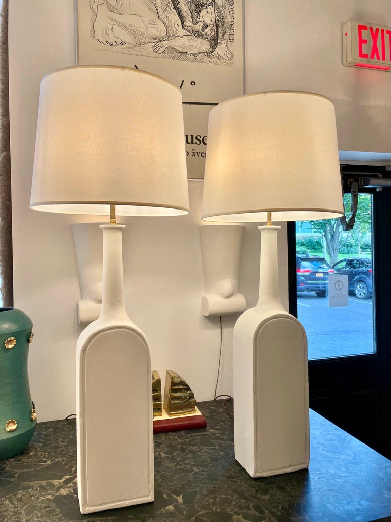 Mid-Century Modern Large Scale Gambone Style Pair of Plaster Lamps For Sale