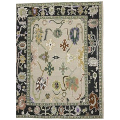 Large-Scale Geometric Area Rug, Colorful Oushak Style High-Low Area Rug