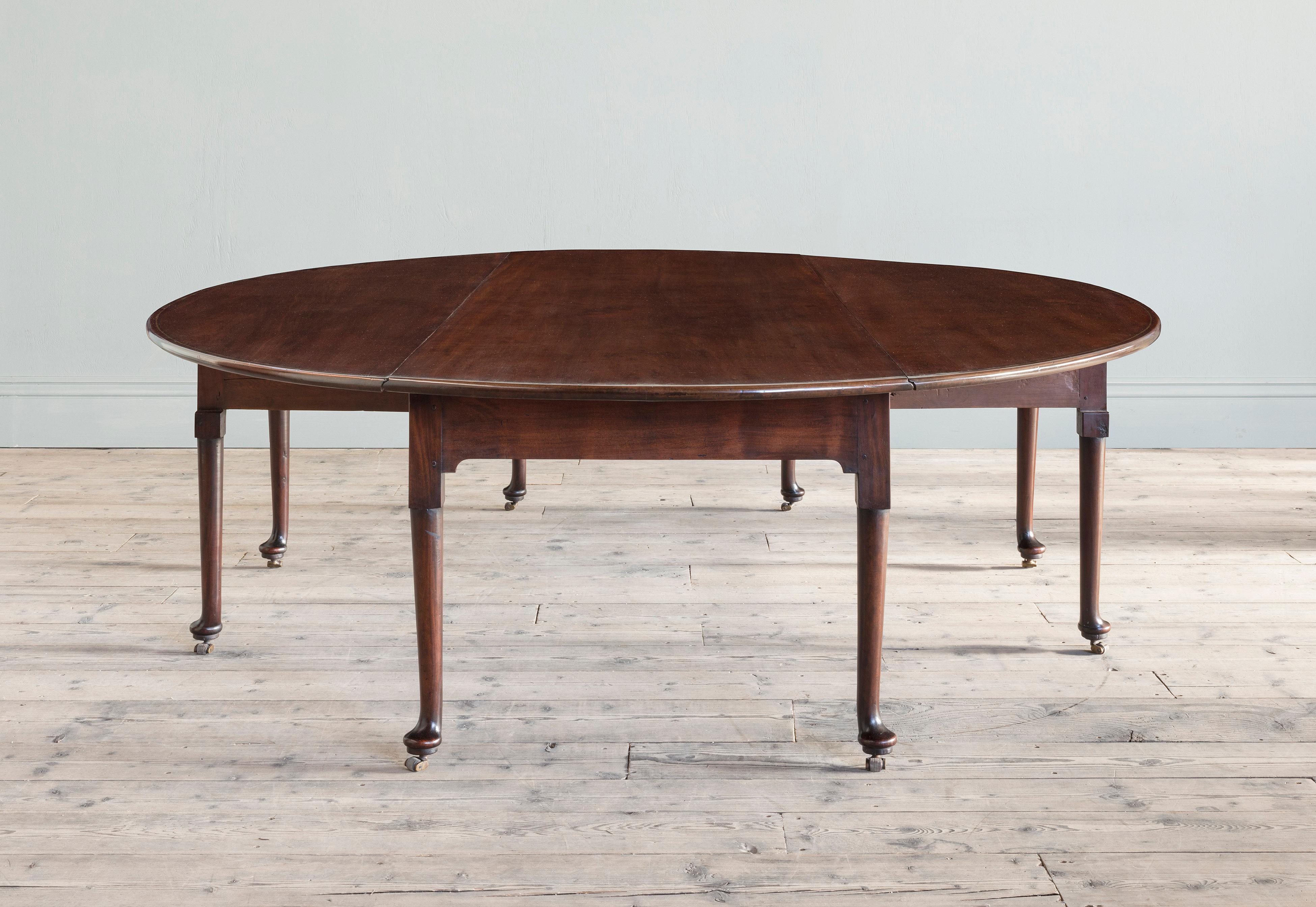 British Large Scale George II Mahogany and Brass Strung Drop-Leaf Table