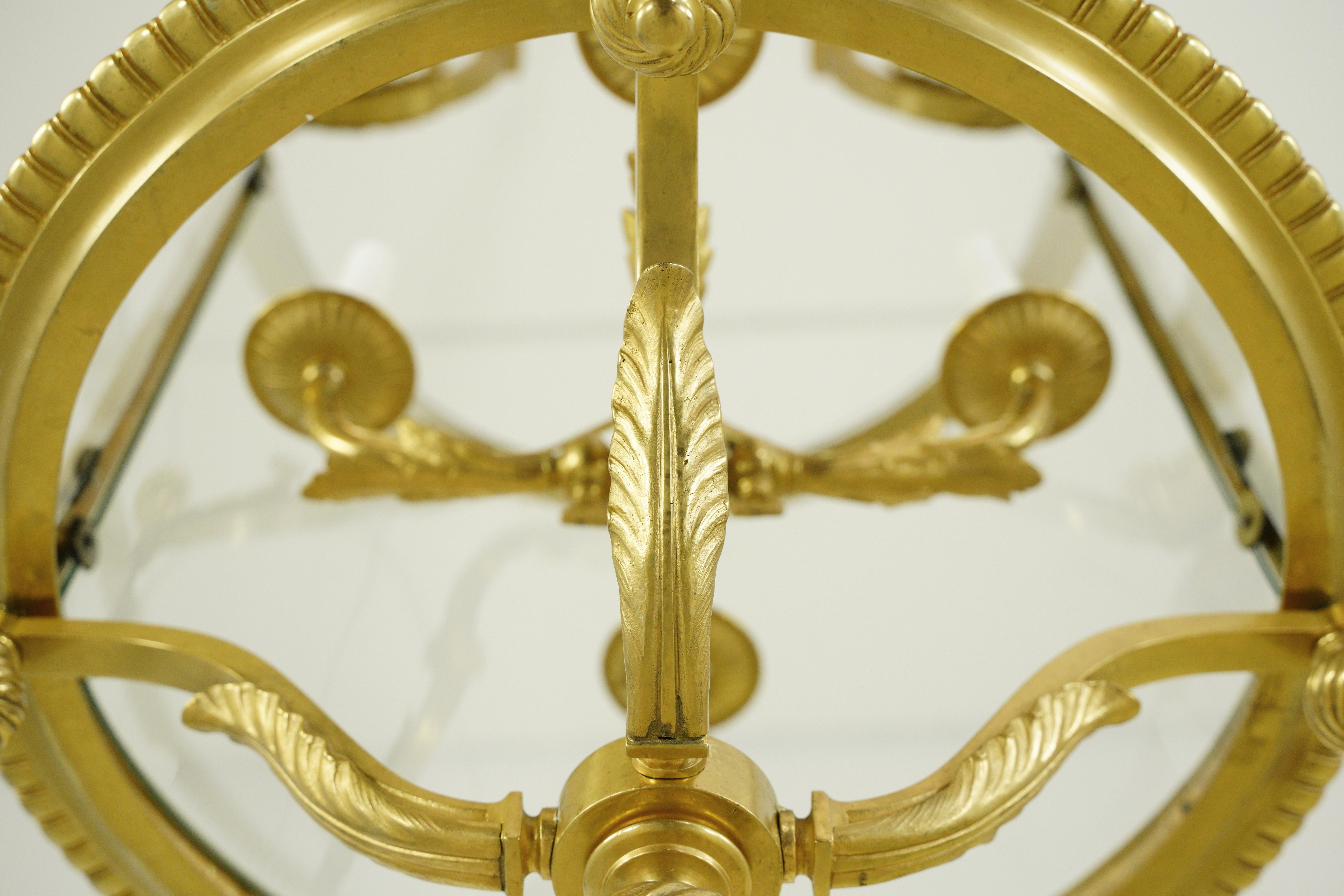 Lanterne de vestibule à grande échelle en laiton doré et verre 5