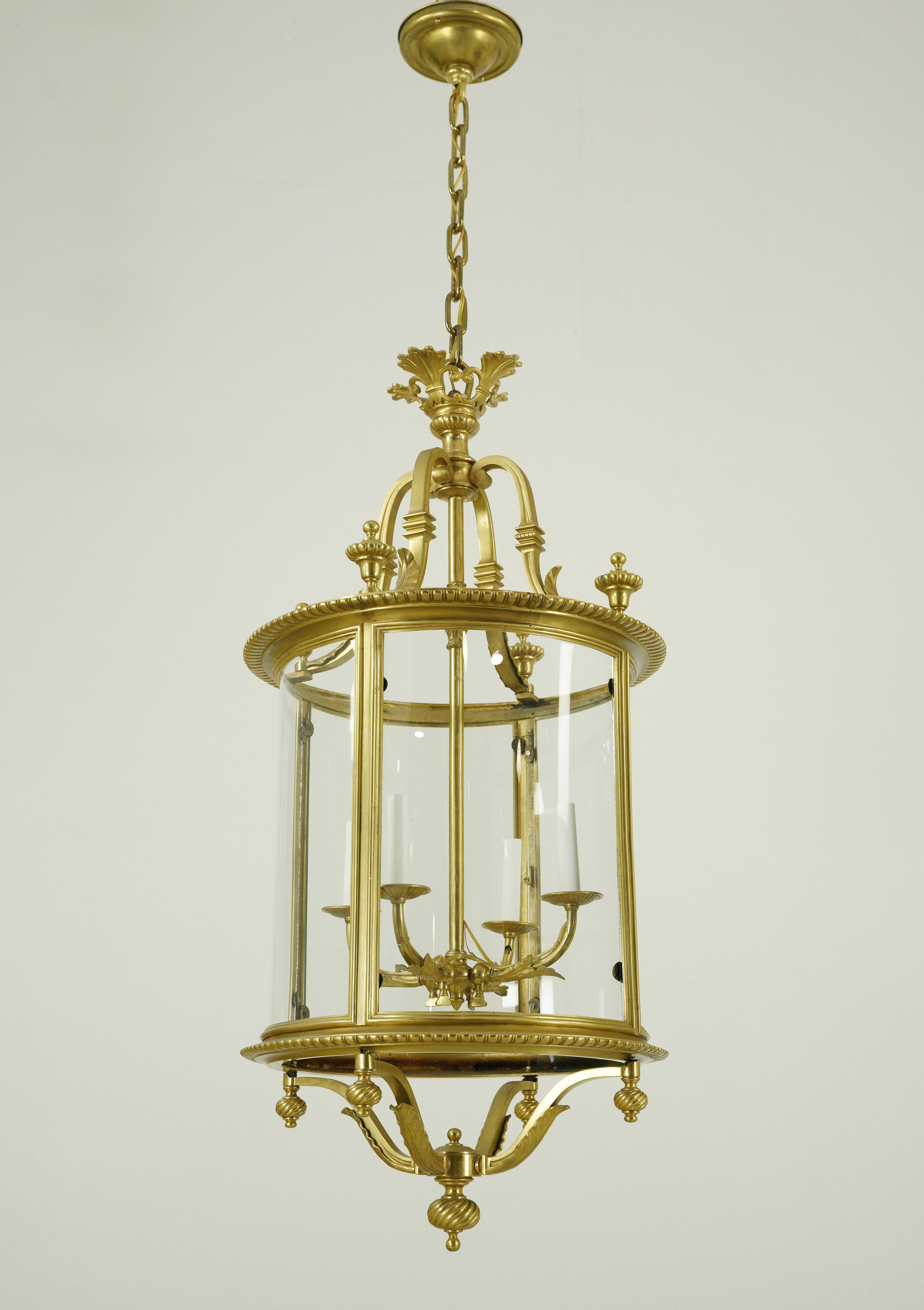 Lanterne de vestibule à grande échelle en laiton doré et verre 3