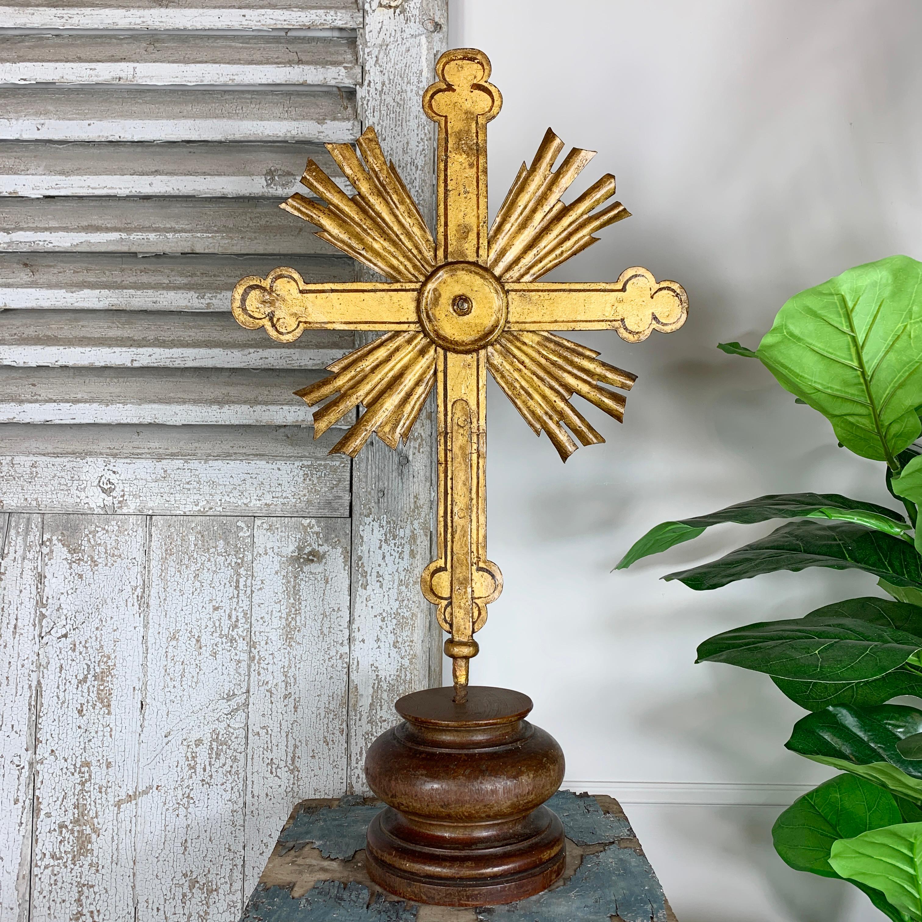 A very large gilt iron 18th century baroque processional cross, German. This spectacular cross would traditionally be carried in outdoor processions, these are known as cross processions and would be preceded by a large processional lantern and
