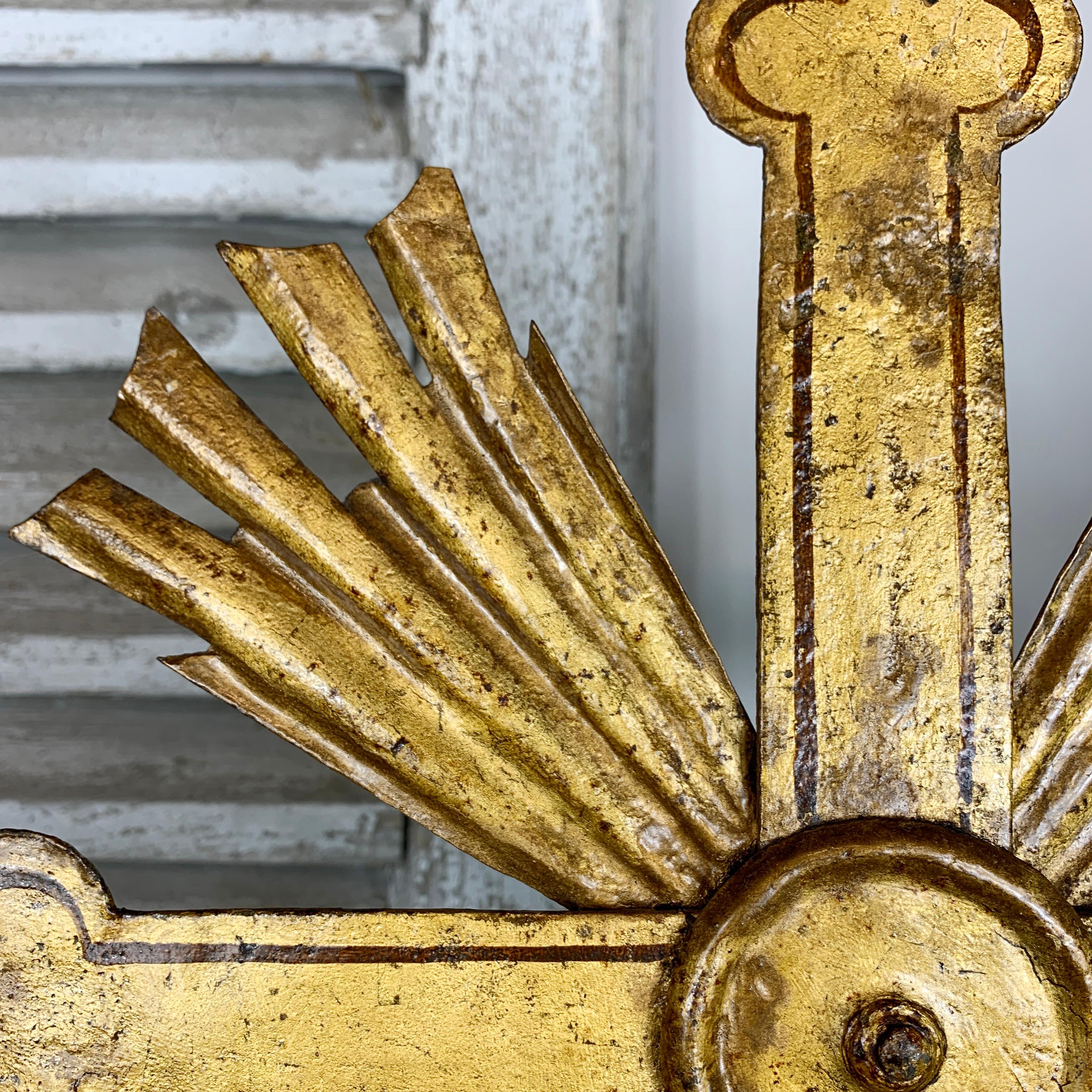 German Large Scale Gilt Iron 18th Century Baroque Processional Cross