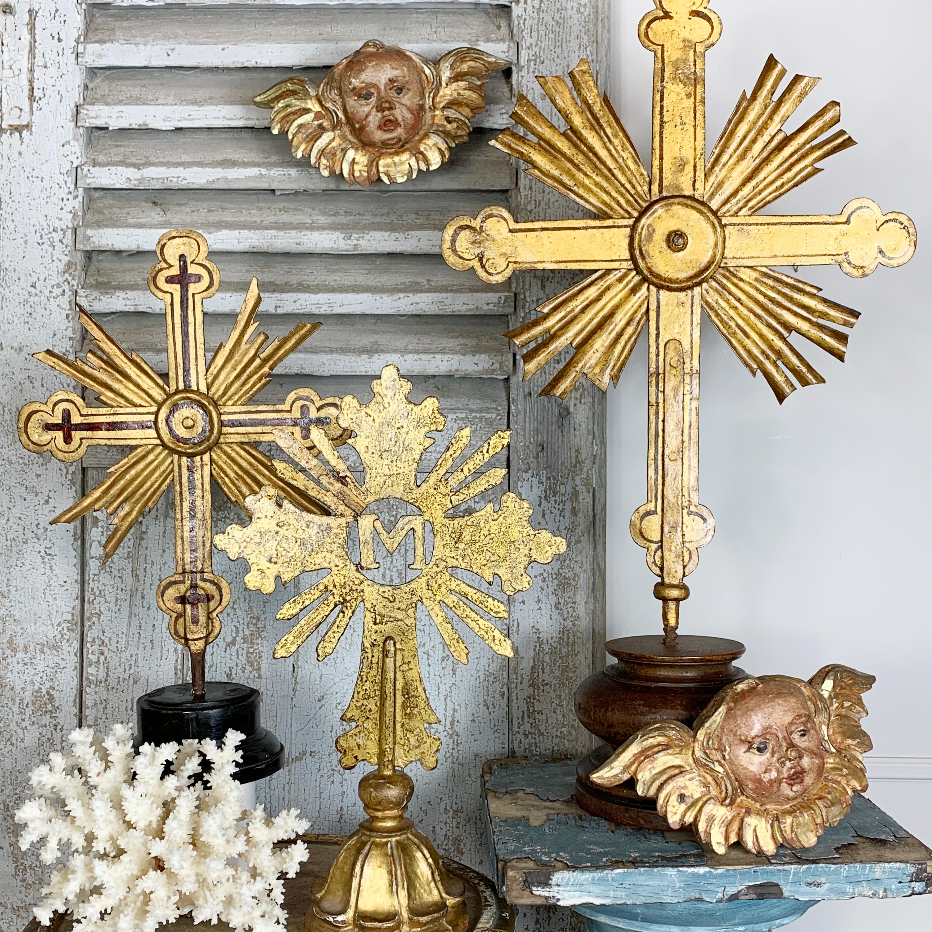 Mid-18th Century Large Scale Gilt Iron 18th Century Baroque Processional Cross