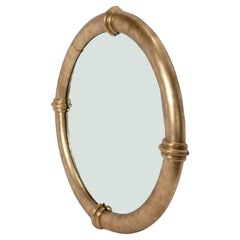 Large Scale Gilt Round Mirror in the style of Karl Springer 46" Mid Century