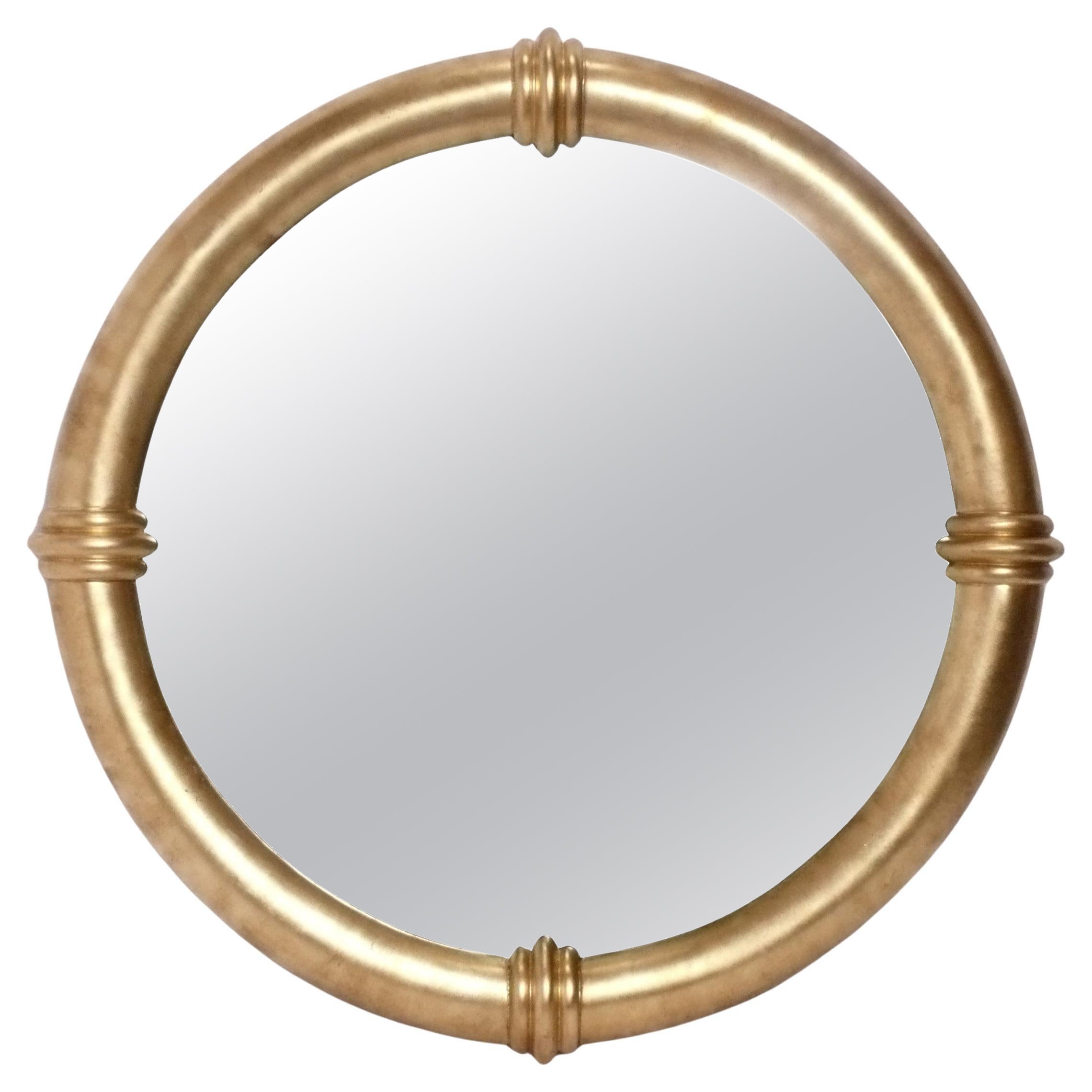 Großer vergoldeter runder Spiegel im Stil von Karl Springer 46" Mid Century im Angebot