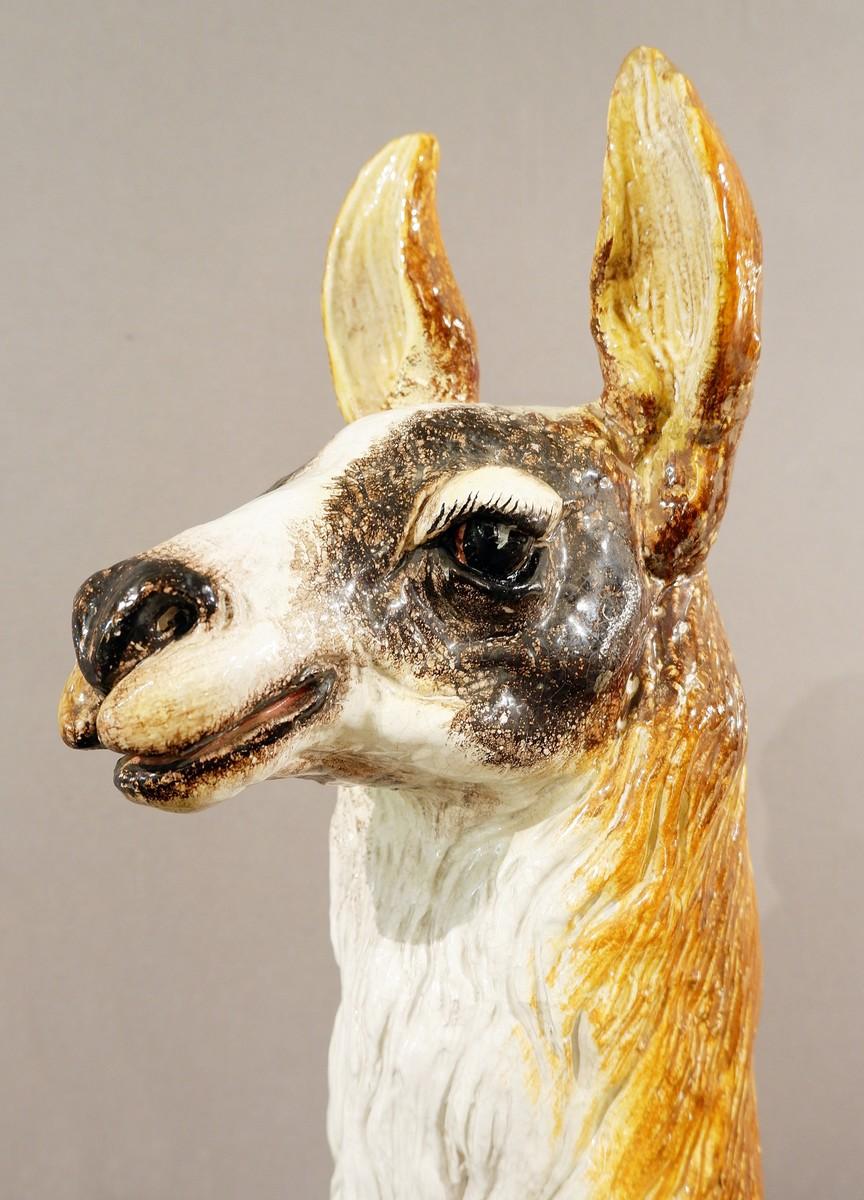 Large-scale, glazed ceramic llama, Italy, circa 1970.