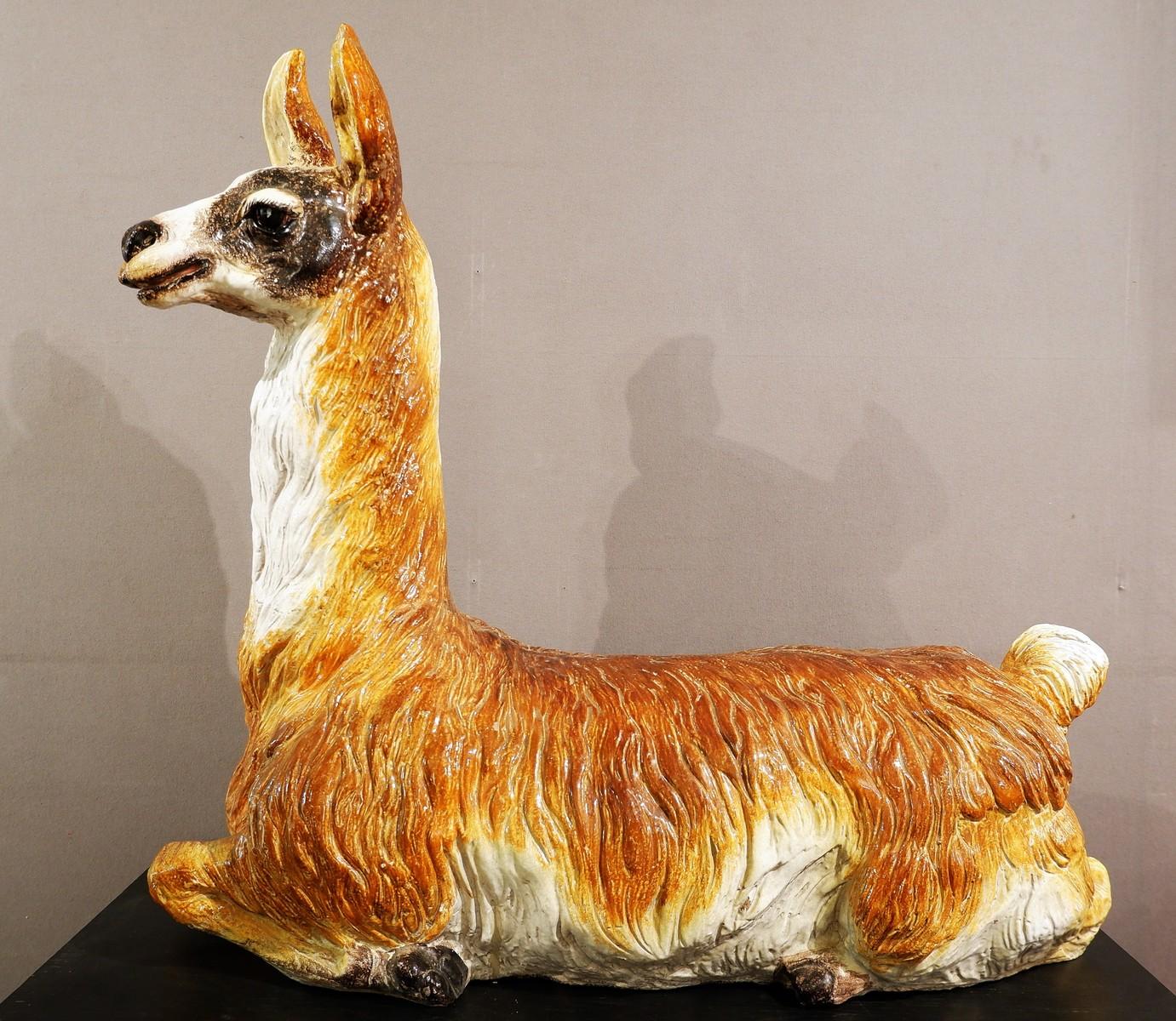 Mid-Century Modern Large-Scale, Glazed Ceramic Llama, Italy, circa 1970