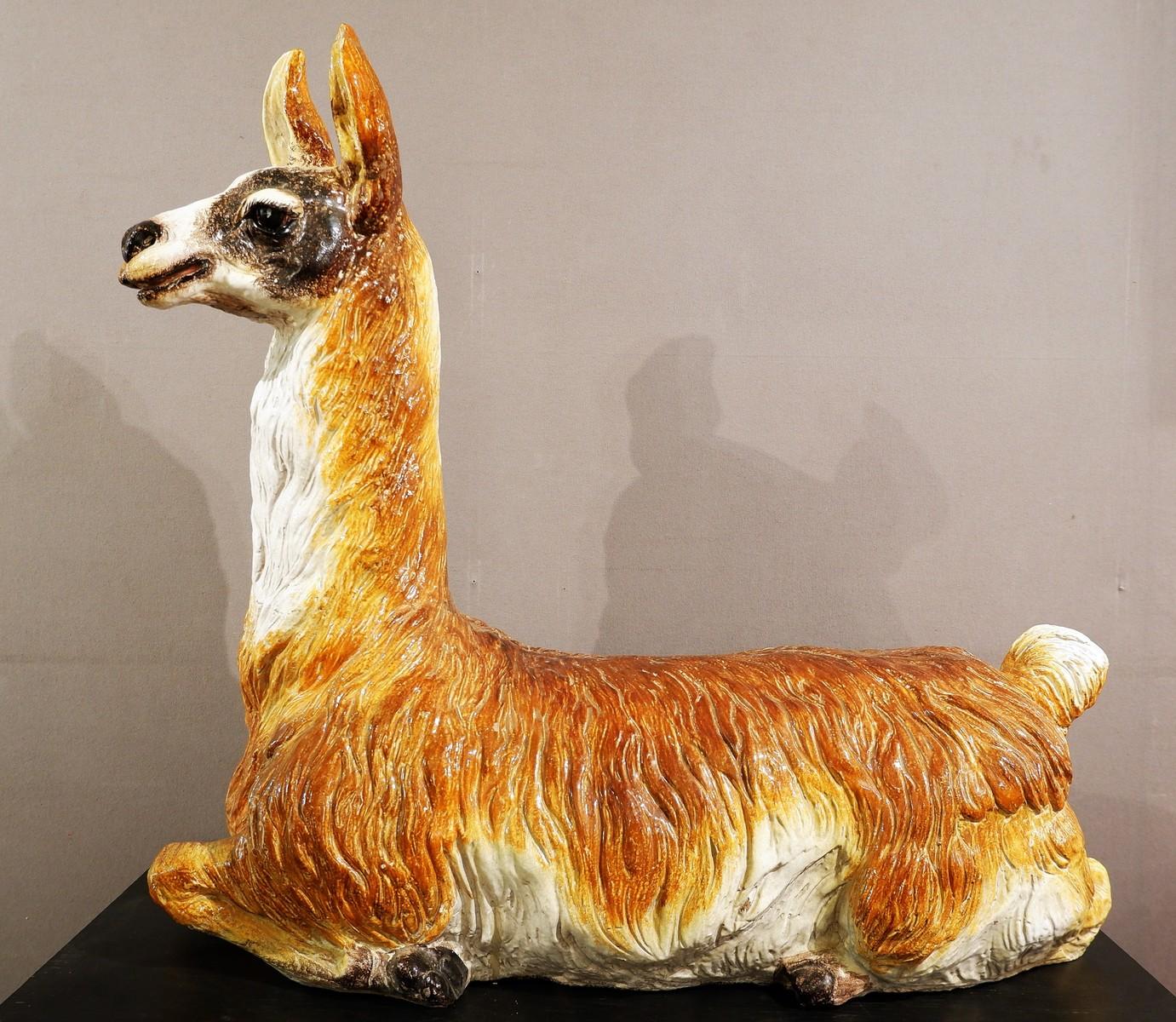 Late 20th Century Large-Scale, Glazed Ceramic Llama, Italy, circa 1970 For Sale