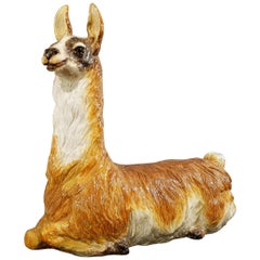 Vintage Large-Scale, Glazed Ceramic Llama, Italy, circa 1970