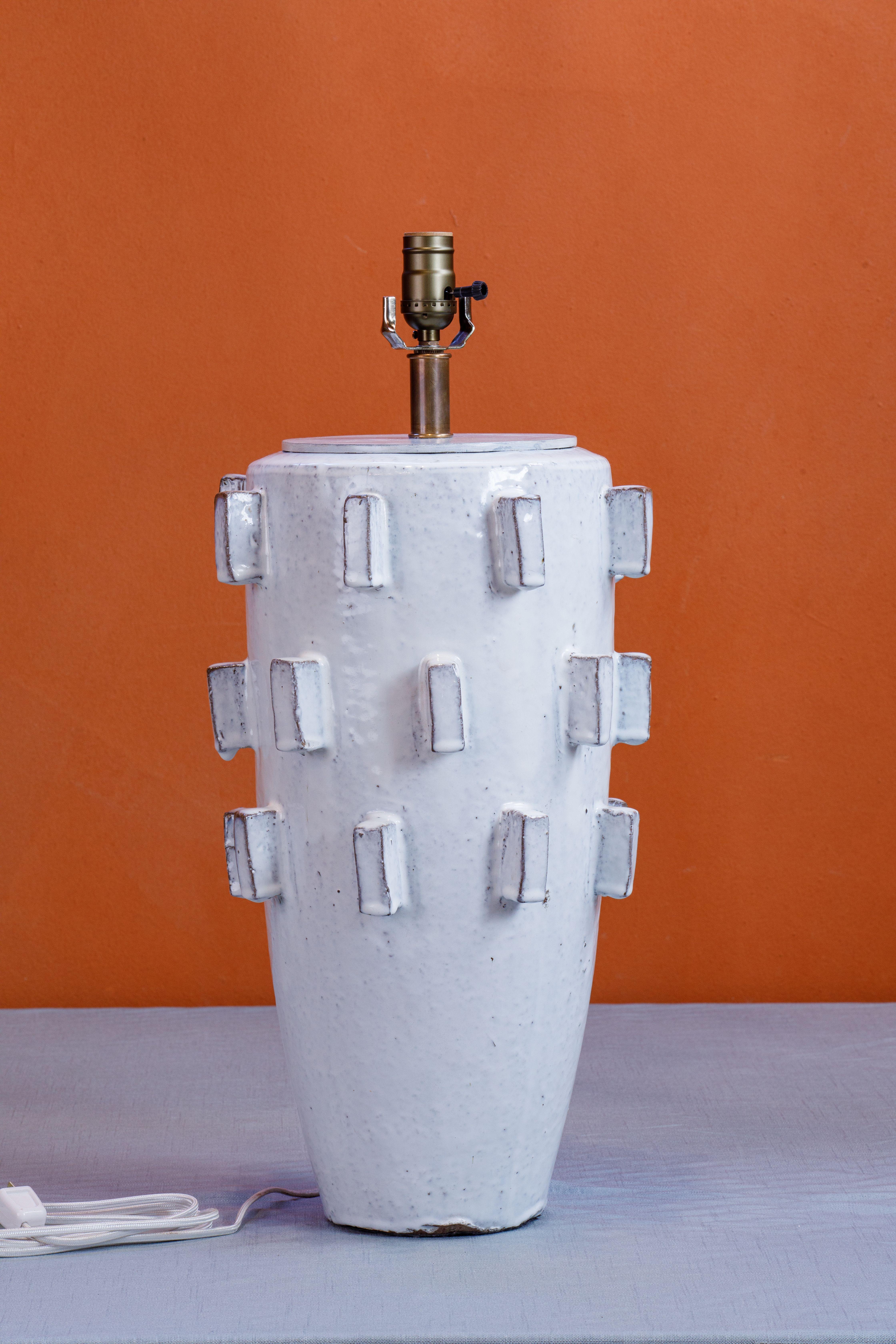 Unknown Large-Scale Glazed White “Spiky” Table Lamp For Sale