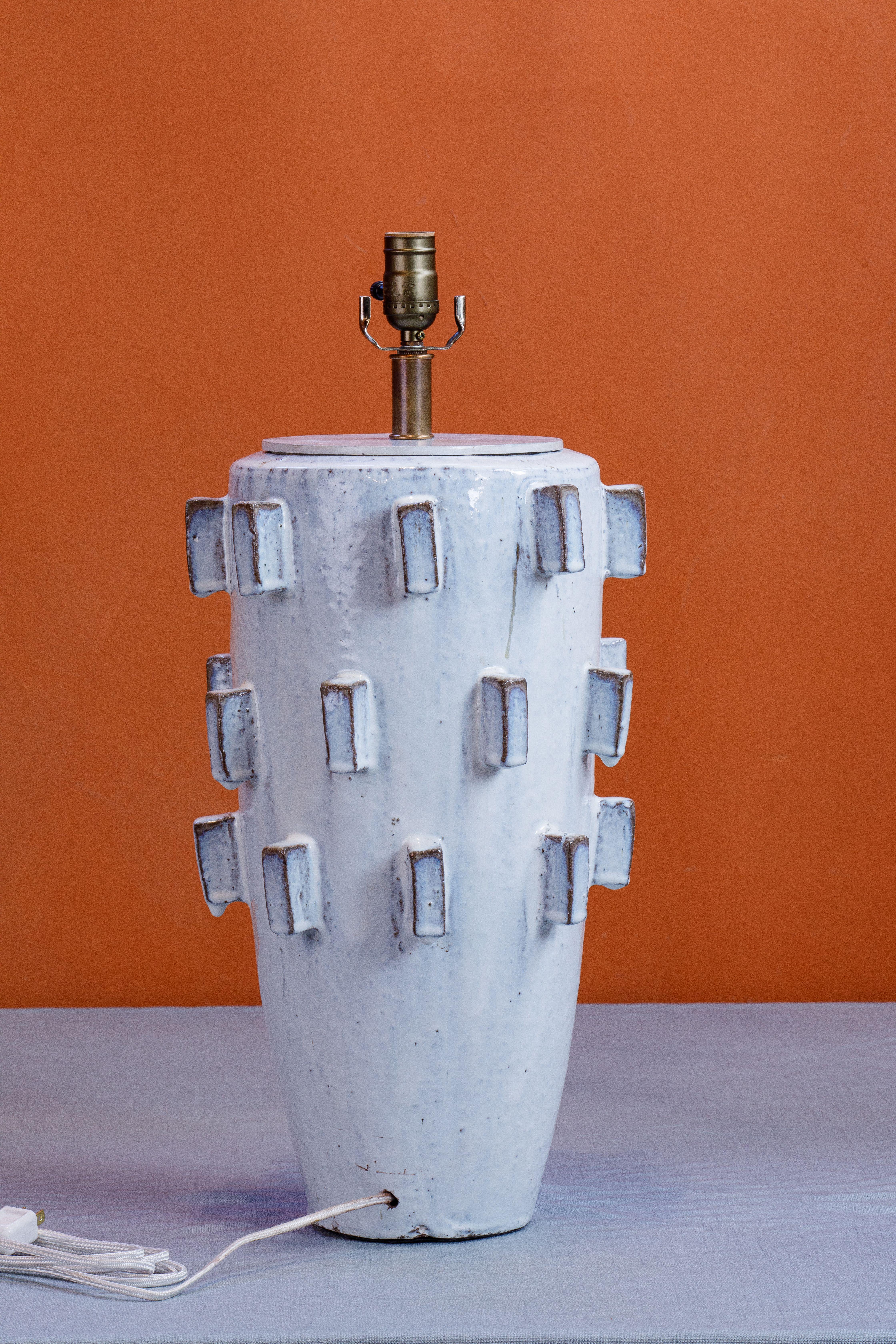 Contemporary Large-Scale Glazed White “Spiky” Table Lamp For Sale