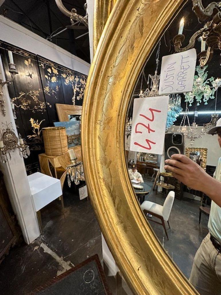 Large Scale Gold Leaf Oval Louis Philippe Mirrors In Good Condition For Sale In Dallas, TX