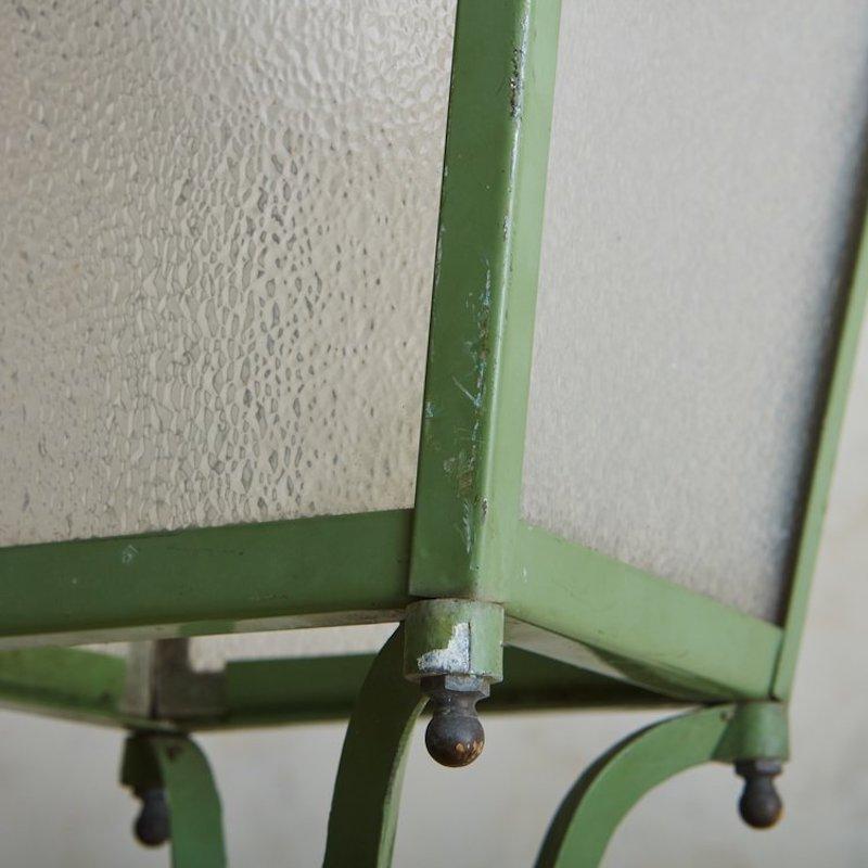 Große grüne Laterne aus Metall und Glas, Frankreich 1950er Jahre 4