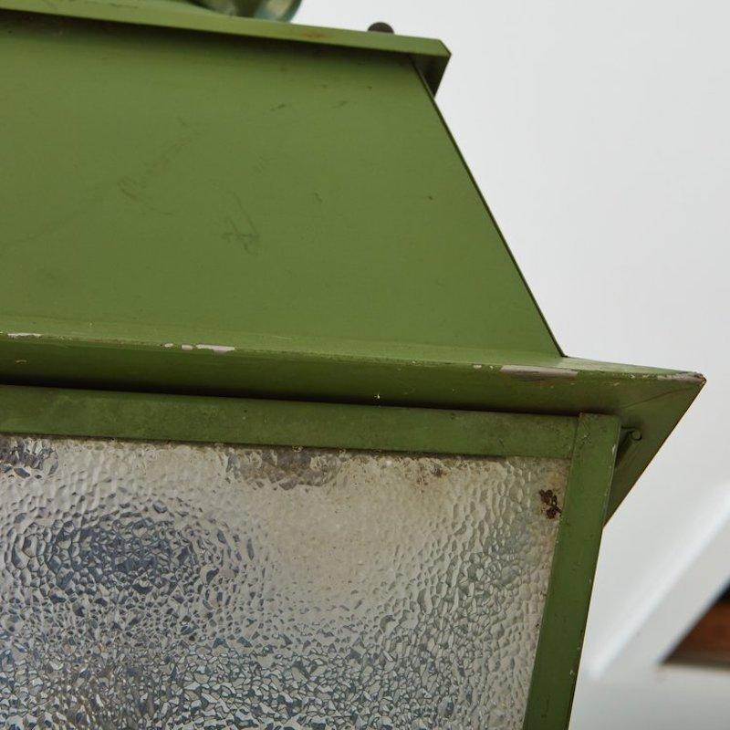 Large Scale Green Metal + Glass Lantern, France, 1950s 2