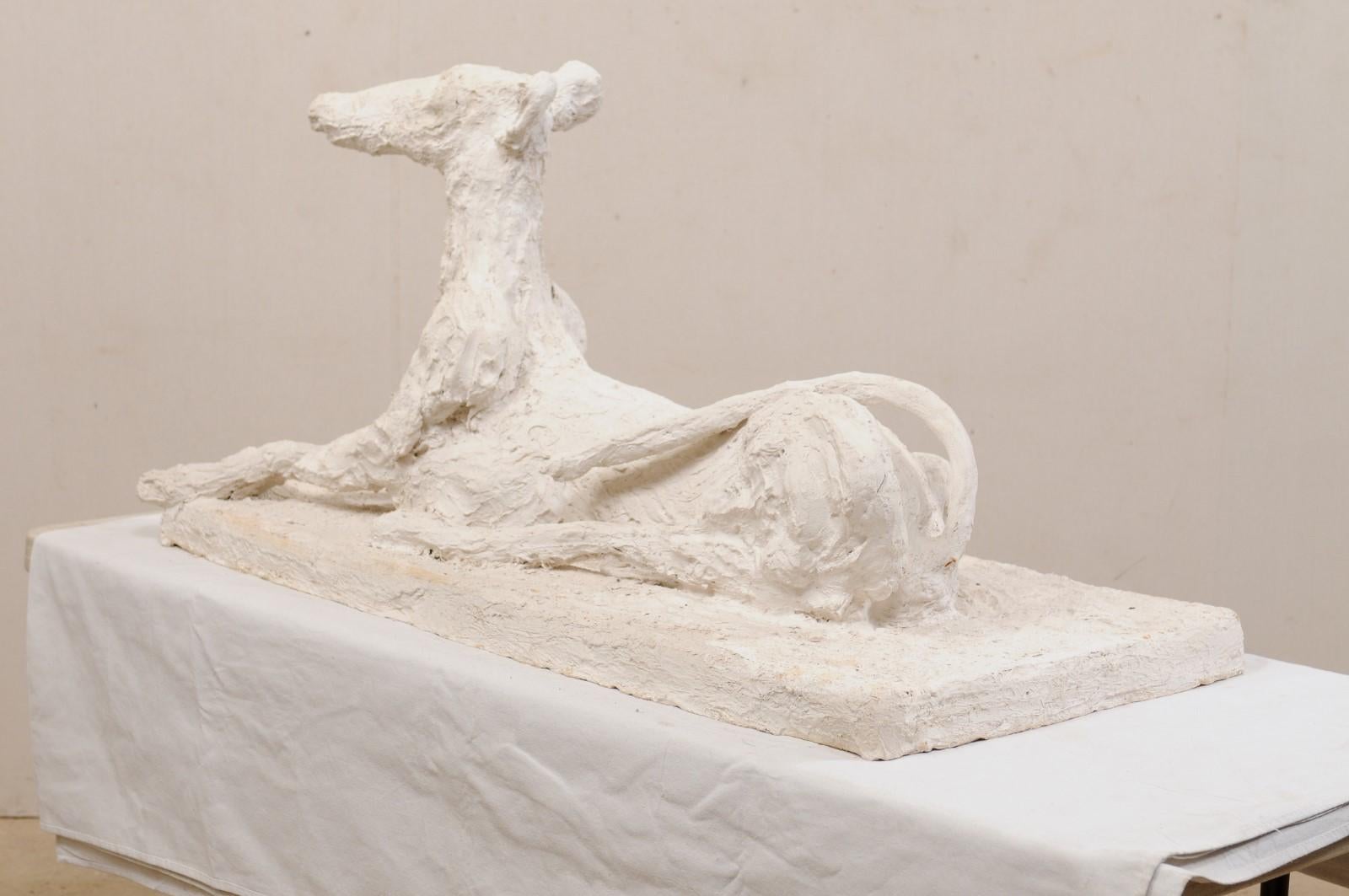 Large-Scale Greyhound Dog Sculpture, French Artisan Created from Plaster 6