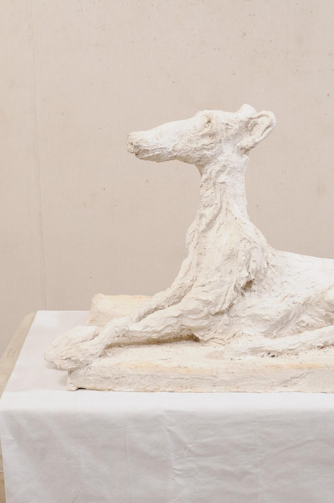 Large-Scale Greyhound Dog Sculpture, French Artisan Created from Plaster In Good Condition In Atlanta, GA