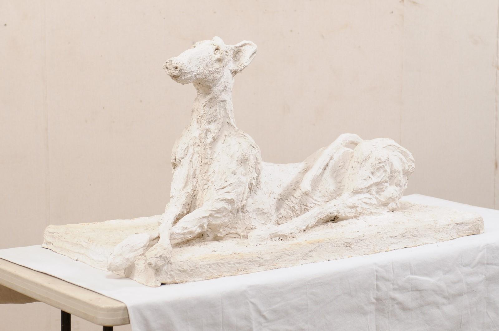 Large-Scale Greyhound Dog Sculpture, French Artisan Created from Plaster 1