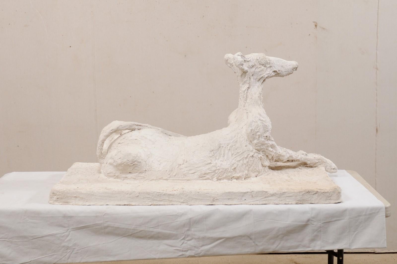 Large-Scale Greyhound Dog Sculpture, French Artisan Created from Plaster 4