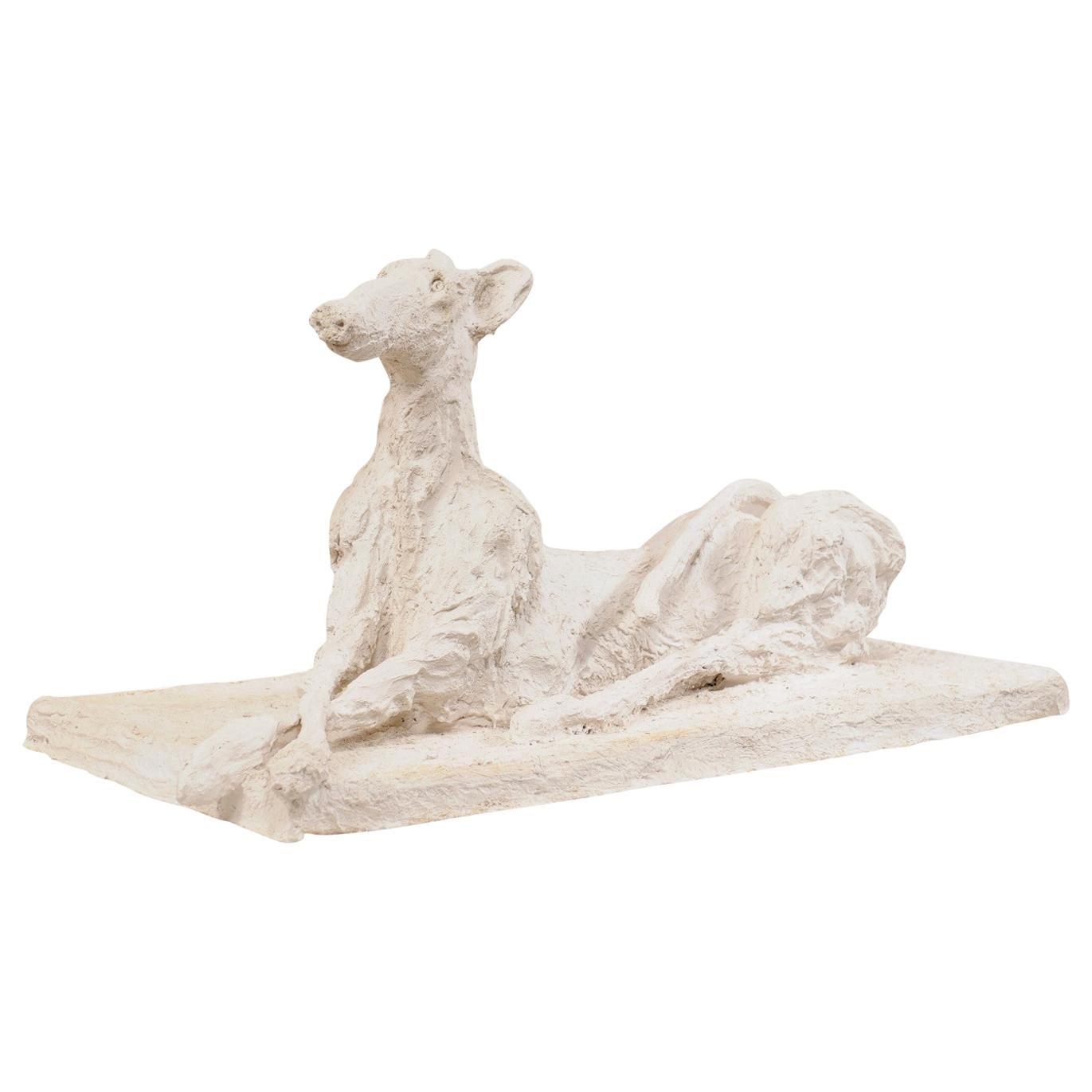 Large-Scale Greyhound Dog Sculpture, French Artisan Created from Plaster