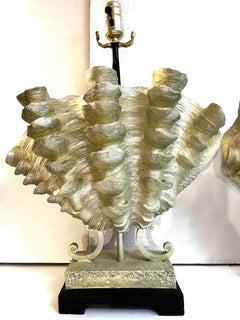 Large Scale Grotto Style Faux Seashell Sculptures Mounted as Table Lamps, Pair