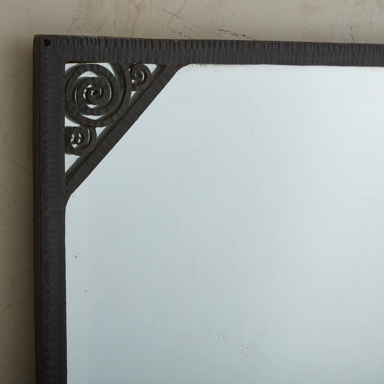 French Large Scale Hammered Iron Frame Mirror, France 20th Century For Sale