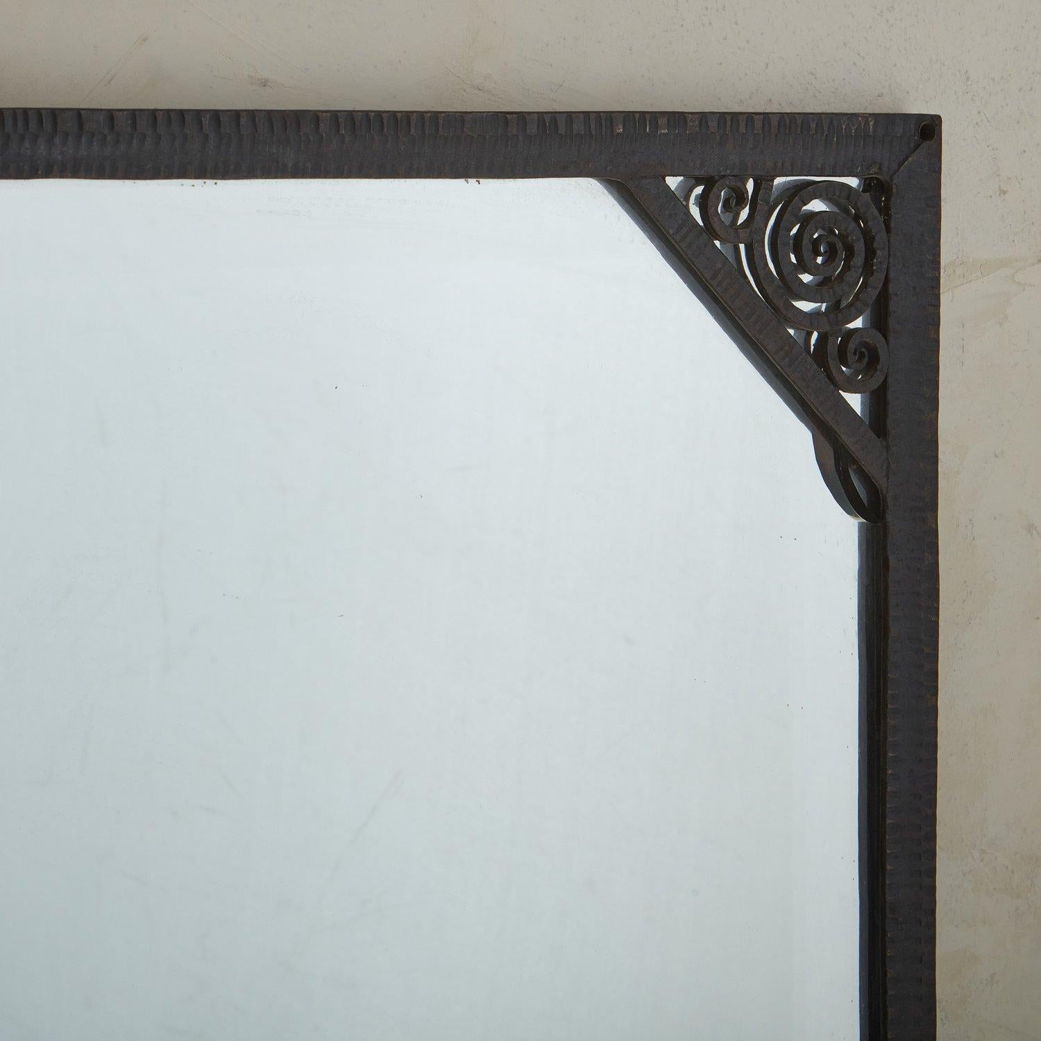 Large Scale Hammered Iron Frame Mirror, France 20th Century In Good Condition For Sale In Chicago, IL