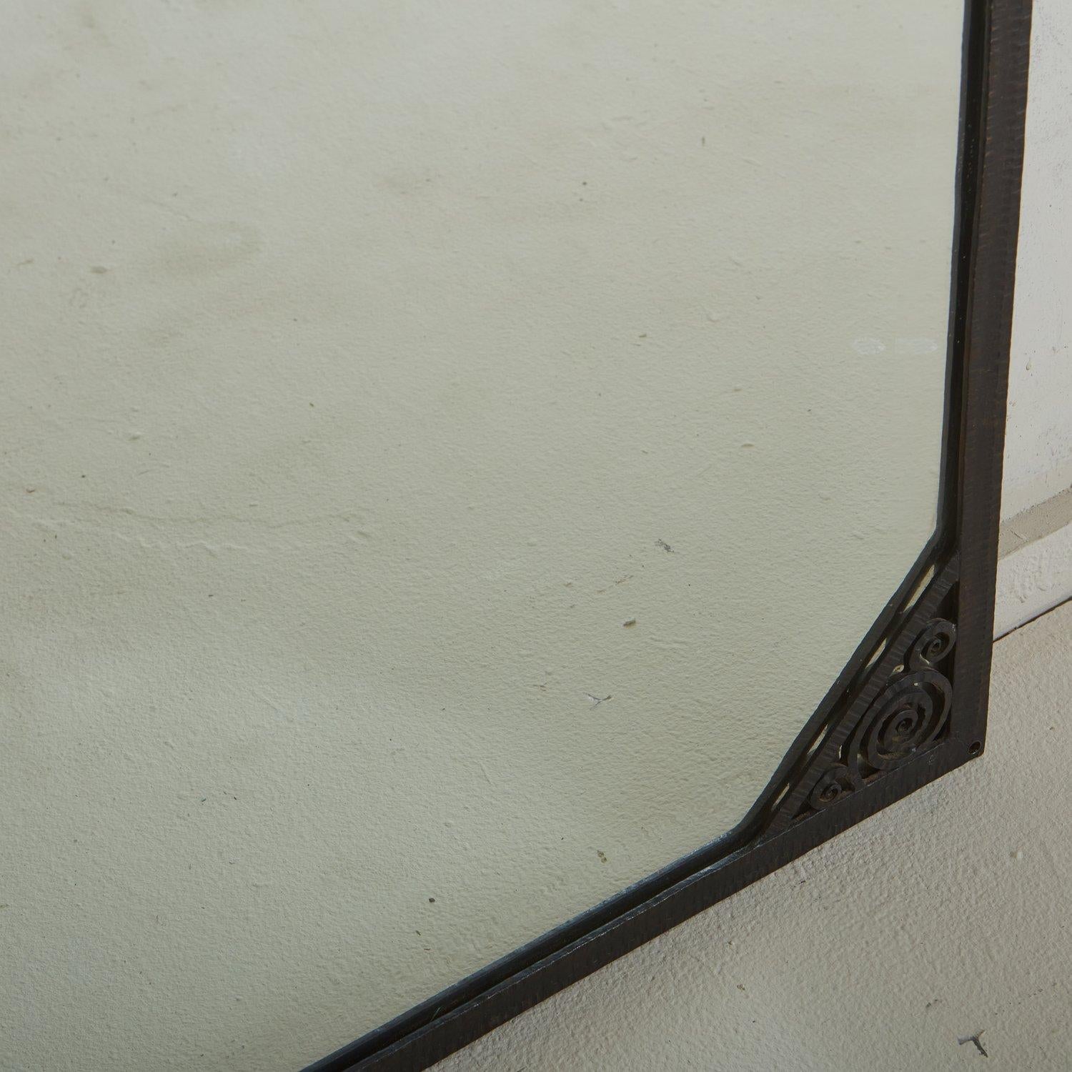 Large Scale Hammered Iron Frame Mirror, France 20th Century For Sale 3