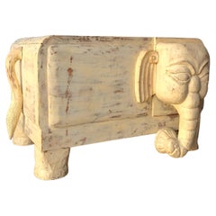 Large Scale Hand Carved Solid Wood Thai Elephant Bench or Accent Table