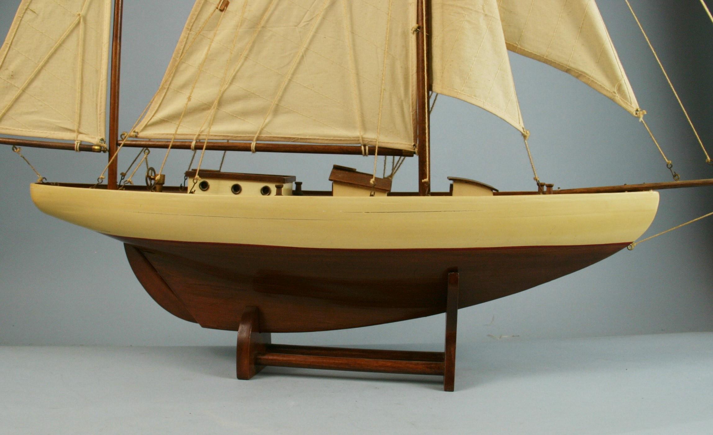 Large Scale Hand Crafted Sail Boat Model In Good Condition For Sale In Douglas Manor, NY
