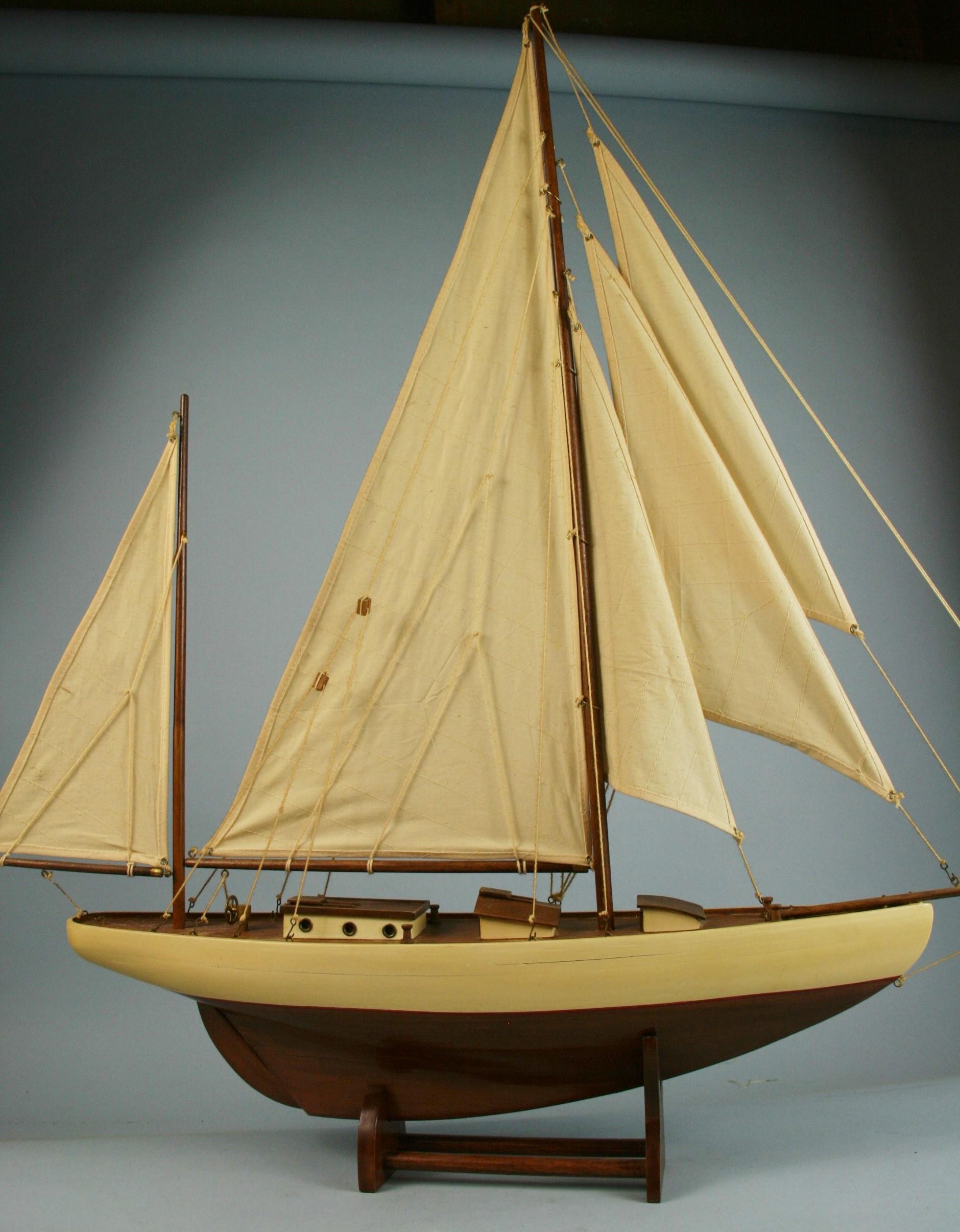Mid-20th Century Large Scale Hand Crafted Sail Boat Model For Sale