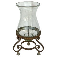 Bougeoir à grande échelle en fer forgé à la main et verre soufflé de style ouragan