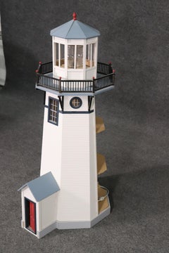 Large Scale Handmade Folk Art Nautical Lighthouse Miniature Model