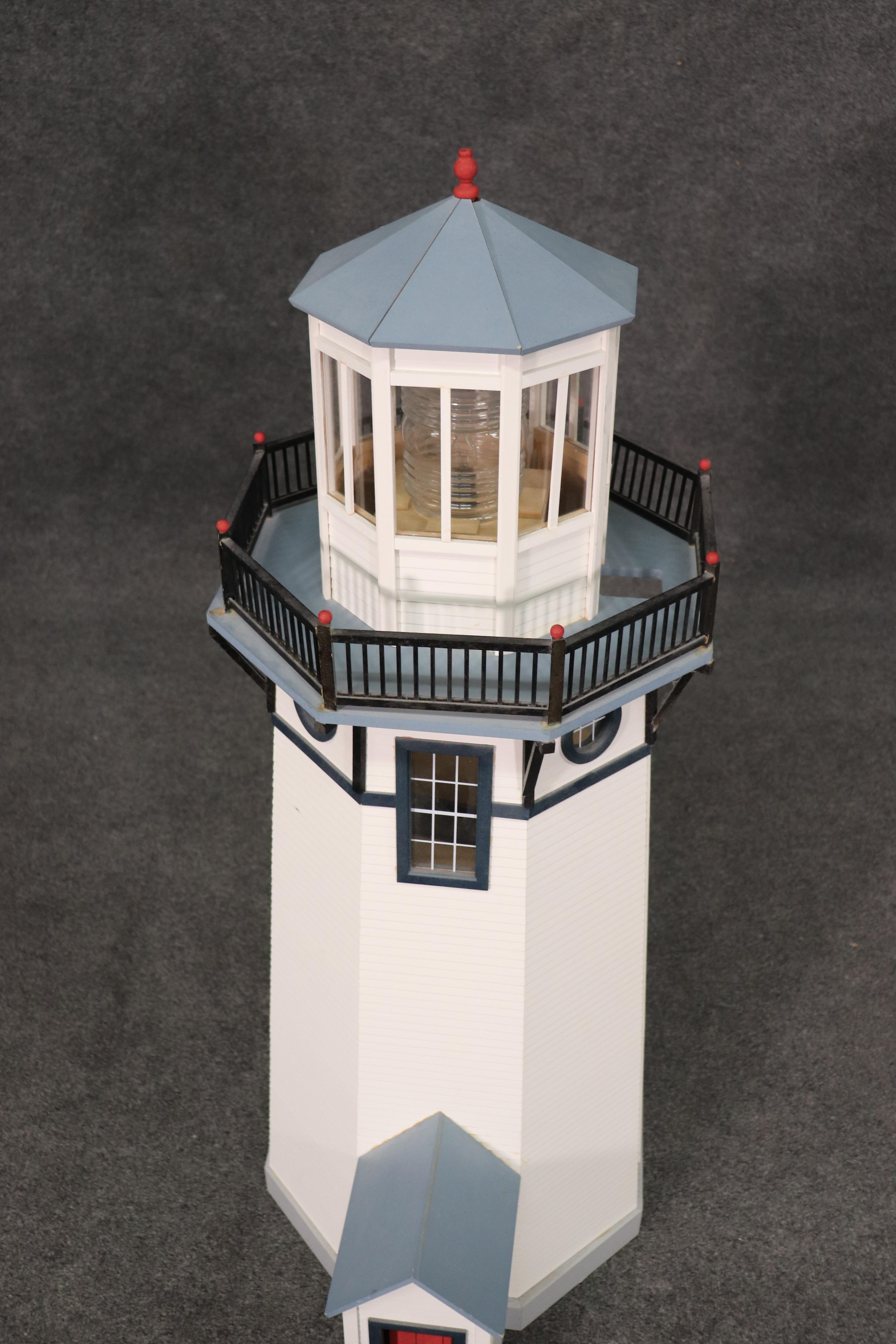 Large Scale Handmade Folk Art Nautical Lighthouse Miniature Model In Good Condition In Swedesboro, NJ