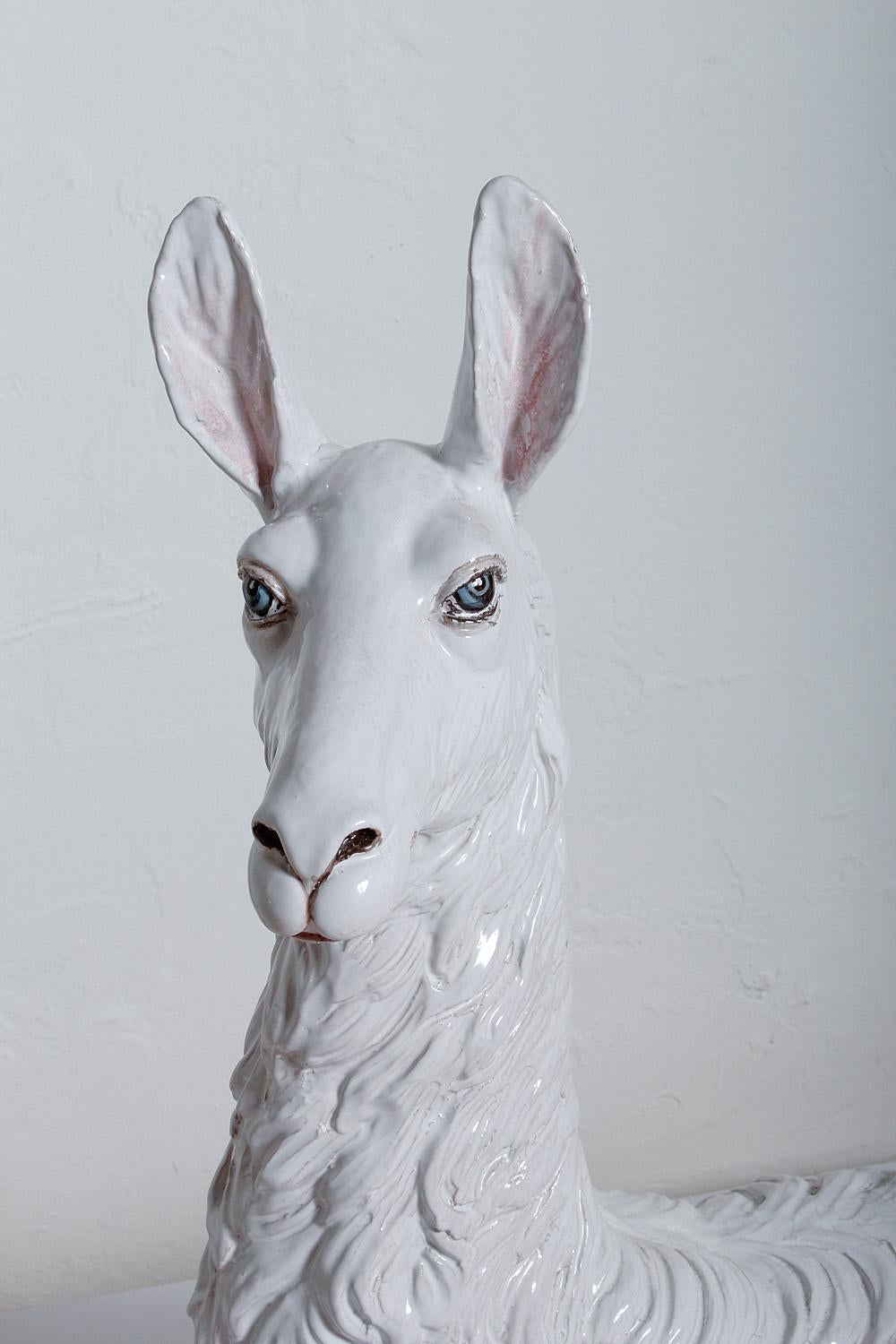 Large-Scale Hand Painted, Glazed Ceramic Llama, Italy, circa 1970 In Good Condition In North Miami, FL