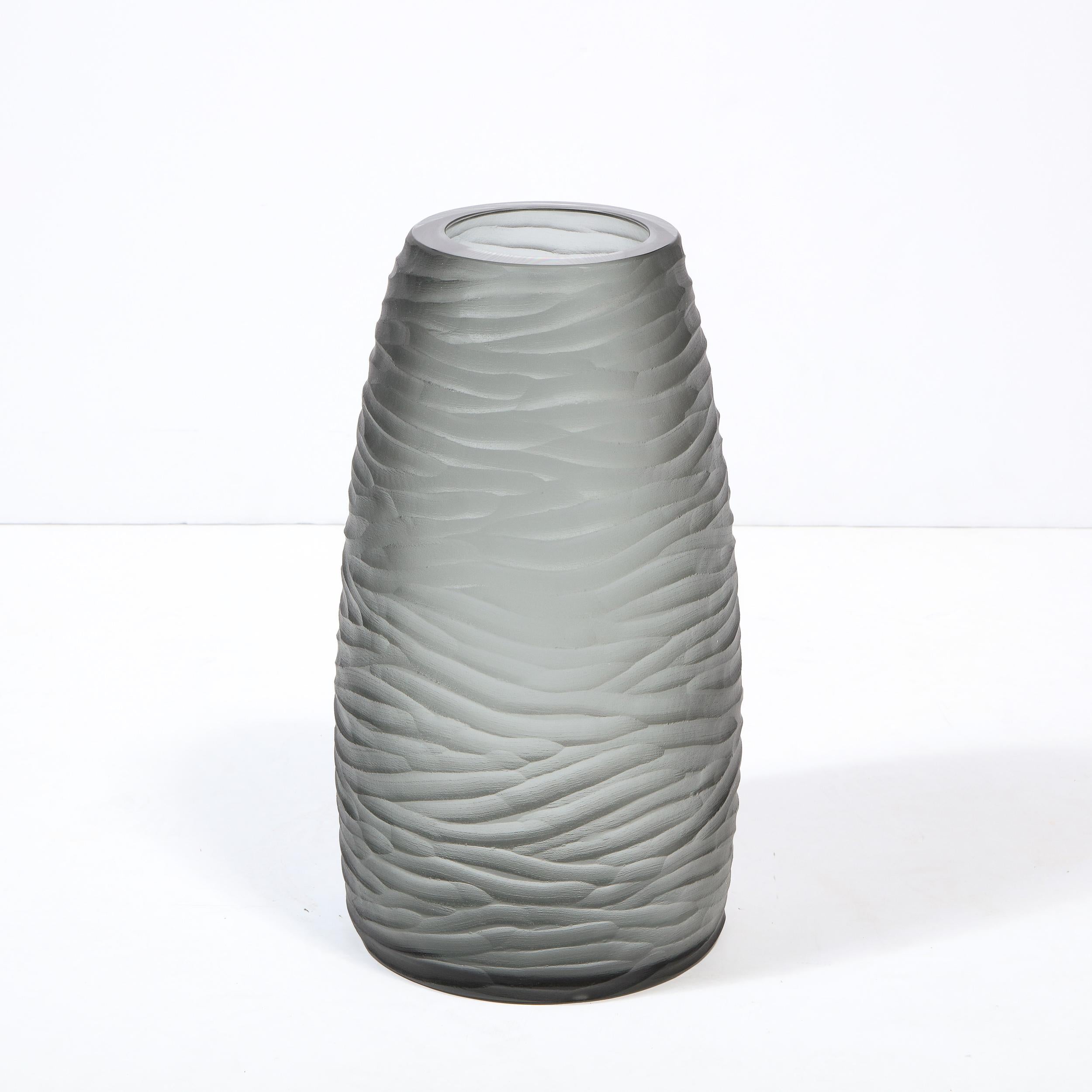 Large Scale Handblown Murano Frosted & Textured Graphite Umbrella Stand For Sale 3