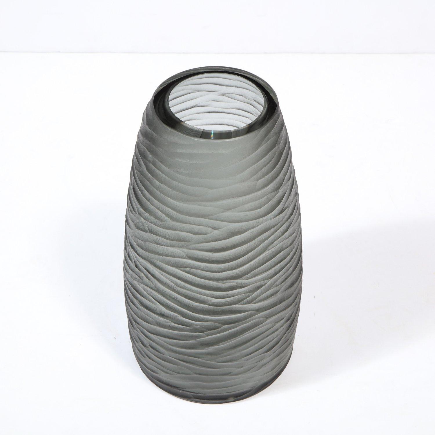 Large Scale Handblown Murano Frosted & Textured Graphite Vase For Sale 3